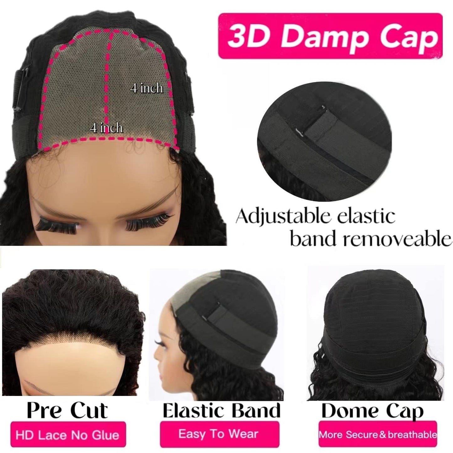 Potoki Short Bob Wig Human Hair 4x4 Glueless Wigs Human Hair Pre Plucked Pre Cut Deep Wave HD Lace Closure Human Hair Wigs For Black Women Curly Wig (12 Inch)