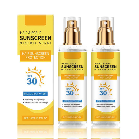 Hair & Scalp Sunscreen Mineral Spray, 2PCS Ultimate Hair & Scalp Sunscreen Spray SPF 30, UV Protection for Scalp and Hair, Lightweight Breathable, Beach Pool Essentials, for All Hair Colors and Types