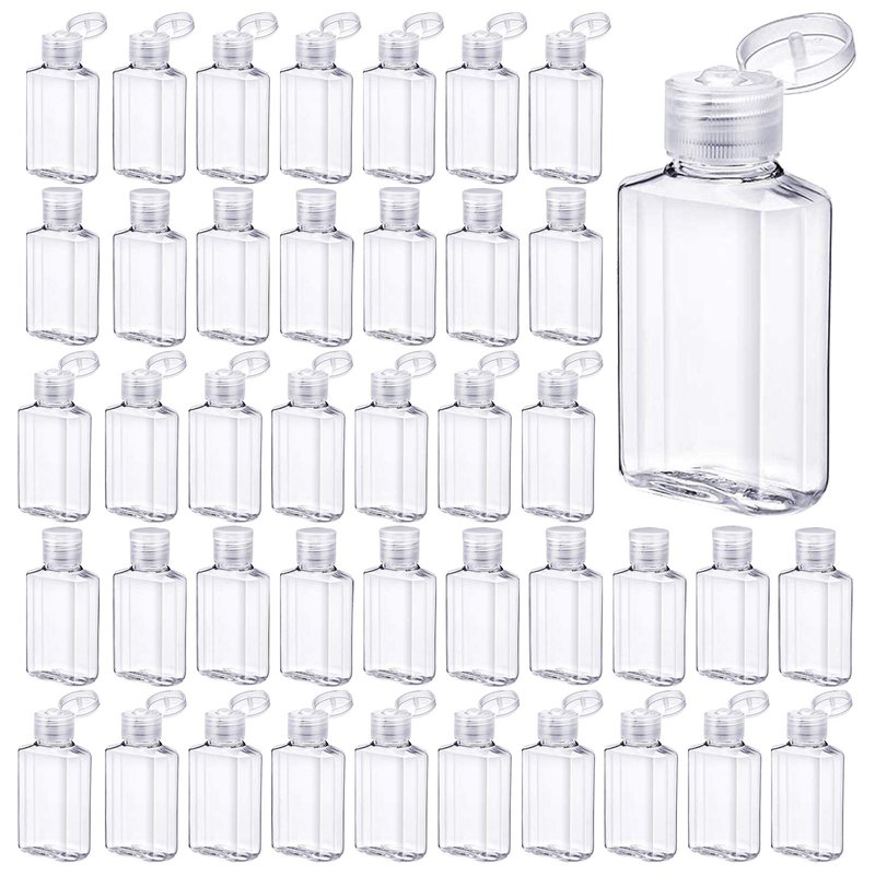 Vankcp 50 Pieces Empty Bottles with Flip Cap, 2 oz Portable Travel Bottle Refillable Cosmetic Bottle Clear Reusable Travel Bottles for Liquid, Lotions, Creams, Shampoo and Toiletries (60 ml)