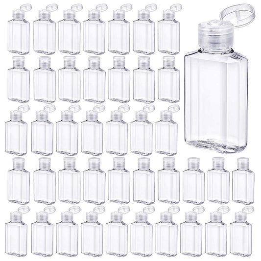 Vankcp 50 Pieces Empty Bottles with Flip Cap, 2 oz Portable Travel Bottle Refillable Cosmetic Bottle Clear Reusable Travel Bottles for Liquid, Lotions, Creams, Shampoo and Toiletries (60 ml)