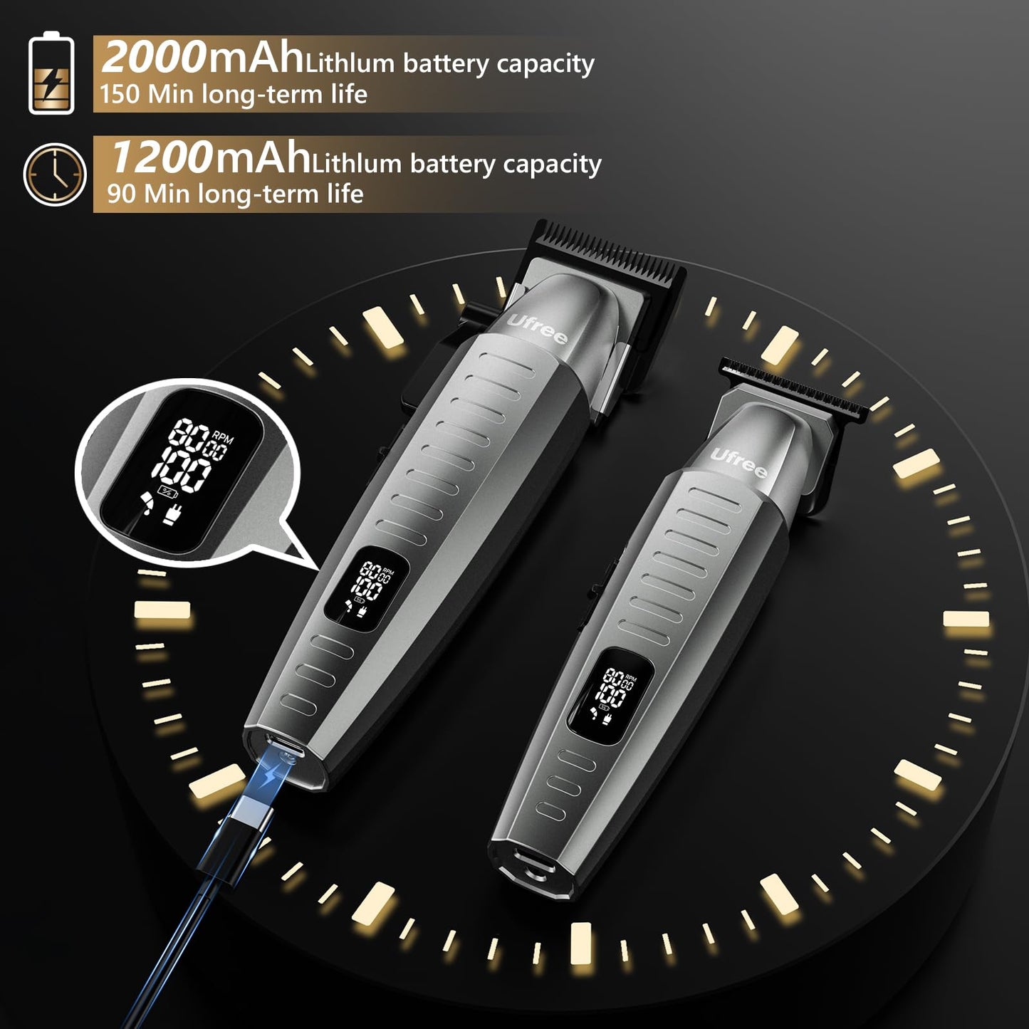 Ufree Cordless Hair Clippers for Men, Professional Barber Clippers Set