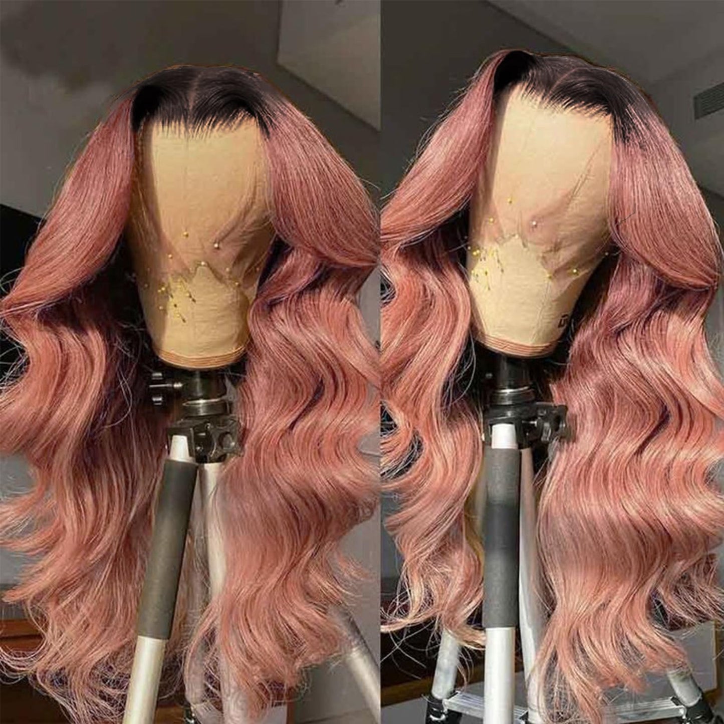 HILYN Long Pink Ombre Body Wave Wig 13x4 Light Pink Glueless Synthetic Lace Front Wig Pre Plucked 200 Density Hd Lace frontal Wig With Natural Hairline Loose Wave Colorful Wigs For Women 26 inches