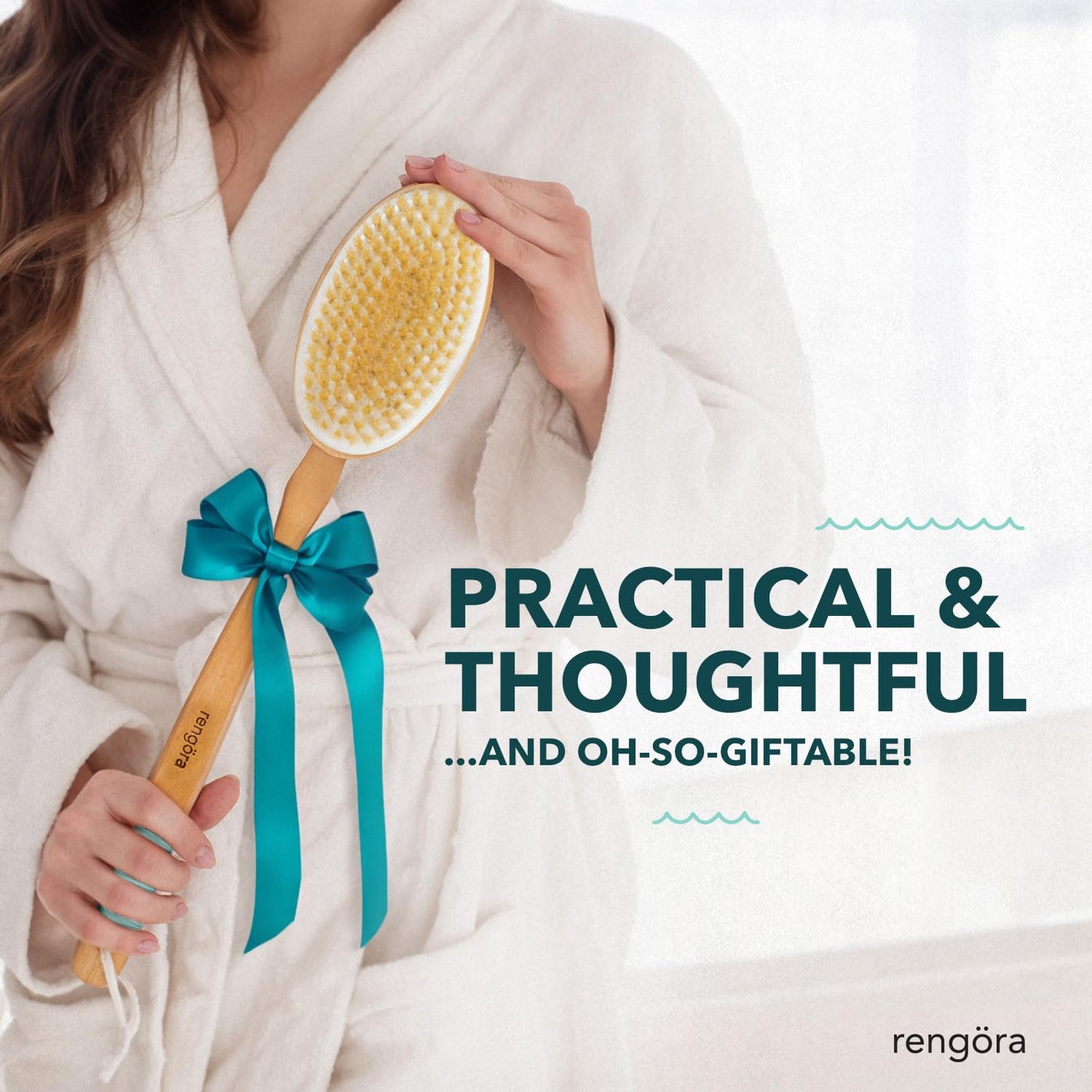 Dry Brushing Body Brush – Exfoliating Body Scrubber with Natural Boar Bristles, Detachable Ergonomic Long Handle – Great for Dry Skin Brushing