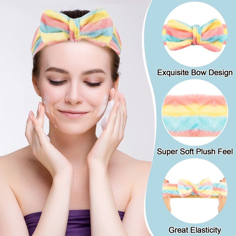 Yunsailing 36 Pcs Spa Headbands Bulk for Women Makeup Headband for Washing Face Adjustable Bow Flannel Towel Head Wraps for Shower Skincare Hairband for Yoga Gift for Women Spa Salon