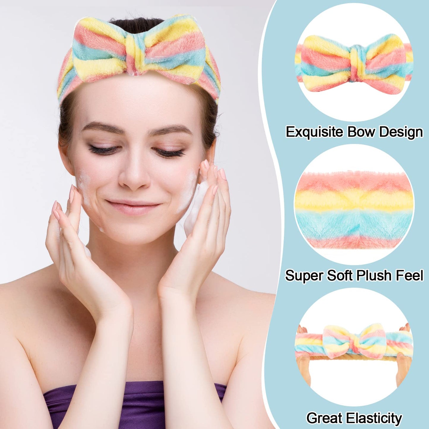 Yunsailing 36 Pcs Spa Headbands Bulk for Women Makeup Headband for Washing Face Adjustable Bow Flannel Towel Head Wraps for Shower Skincare Hairband for Yoga Gift for Women Spa Salon