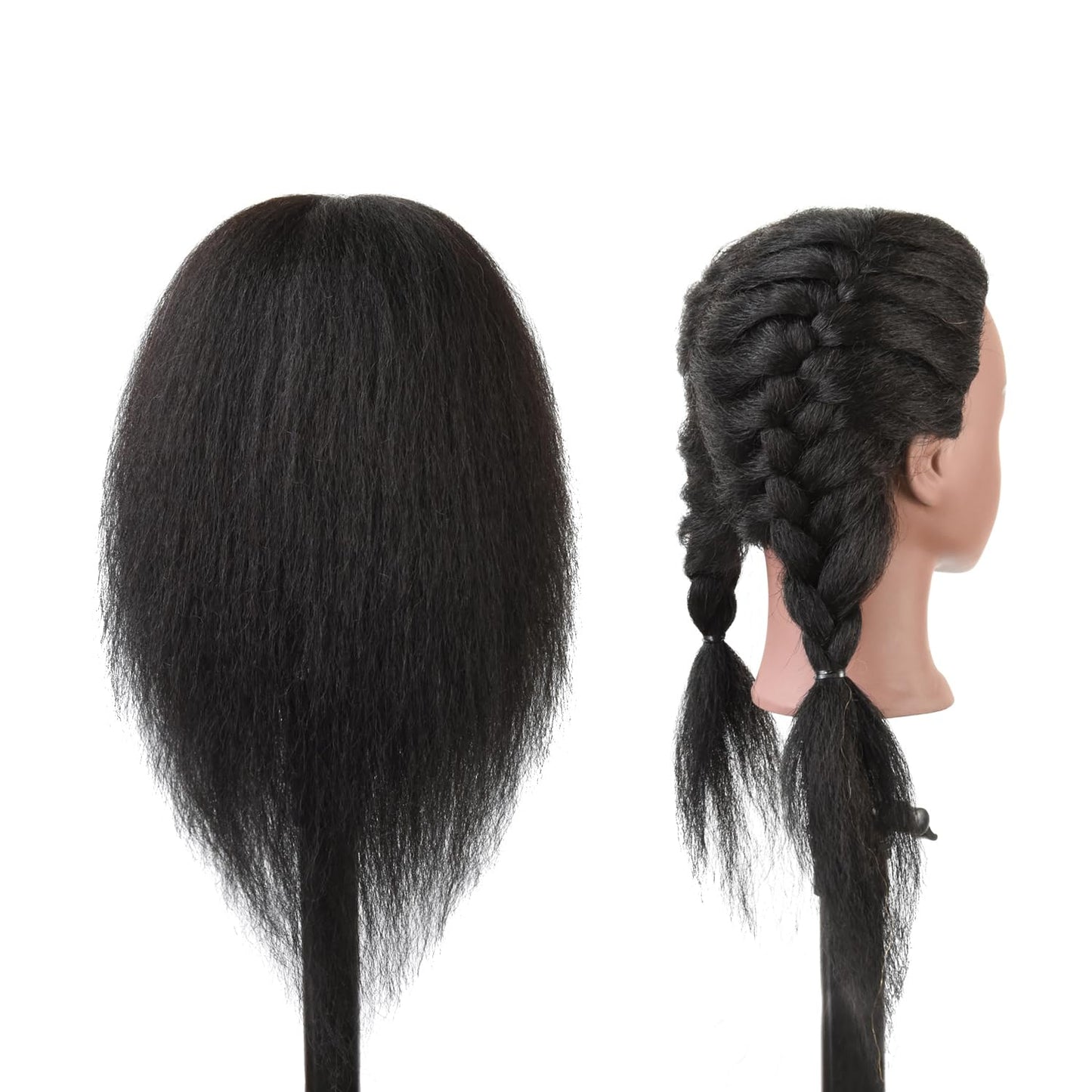 Mannequin Head Hair Styling Training Head 14 inches Manikin Cosmetology Doll Head for Hairdresser Practice Braiding with Clamp Stand (Black)