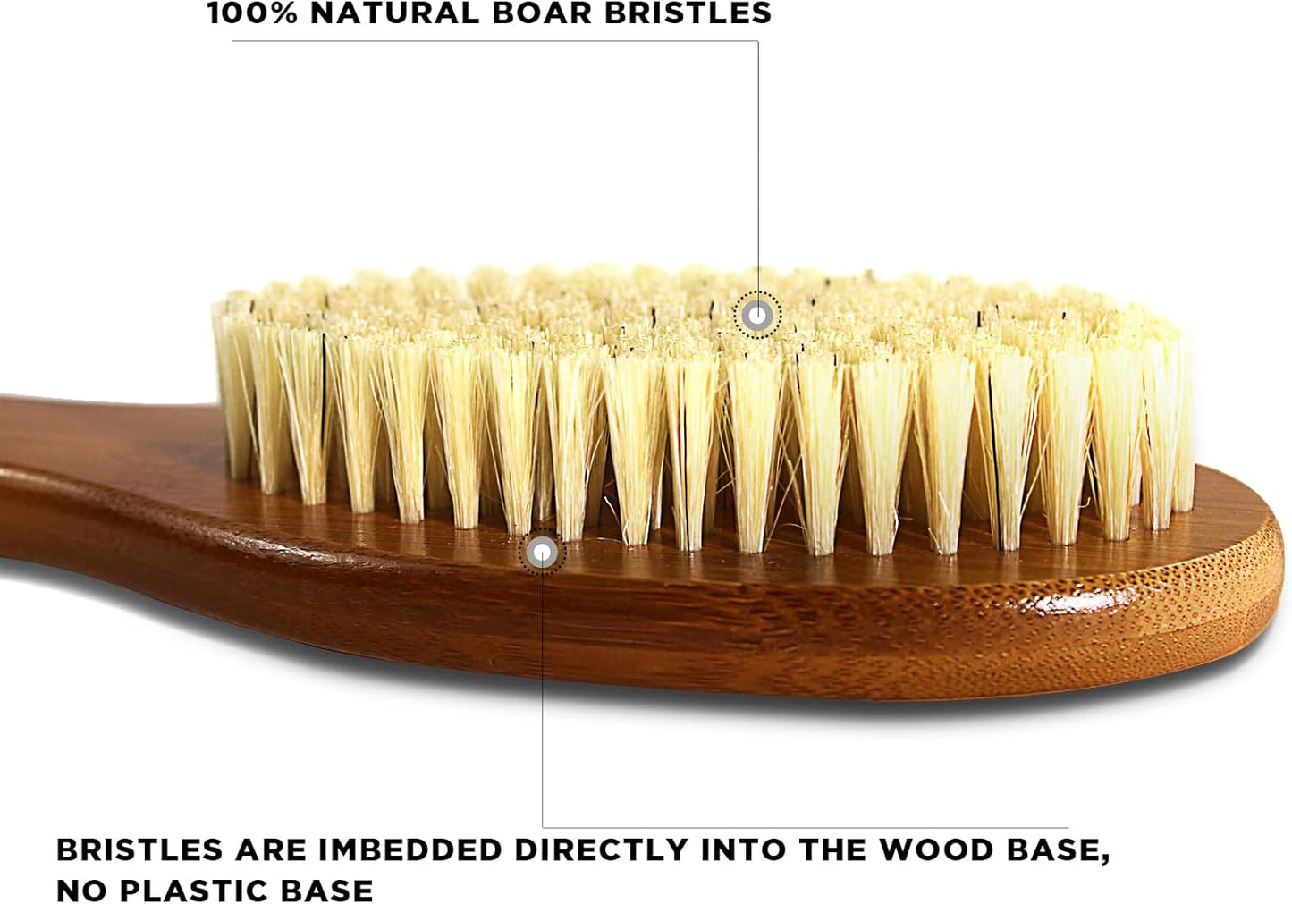 Natural Boar Bristle Bath Brush - Extra Long Anti-Slip Handle for Exfoliating | 19.68 Inch Shower Scrubber with Pumice Stone