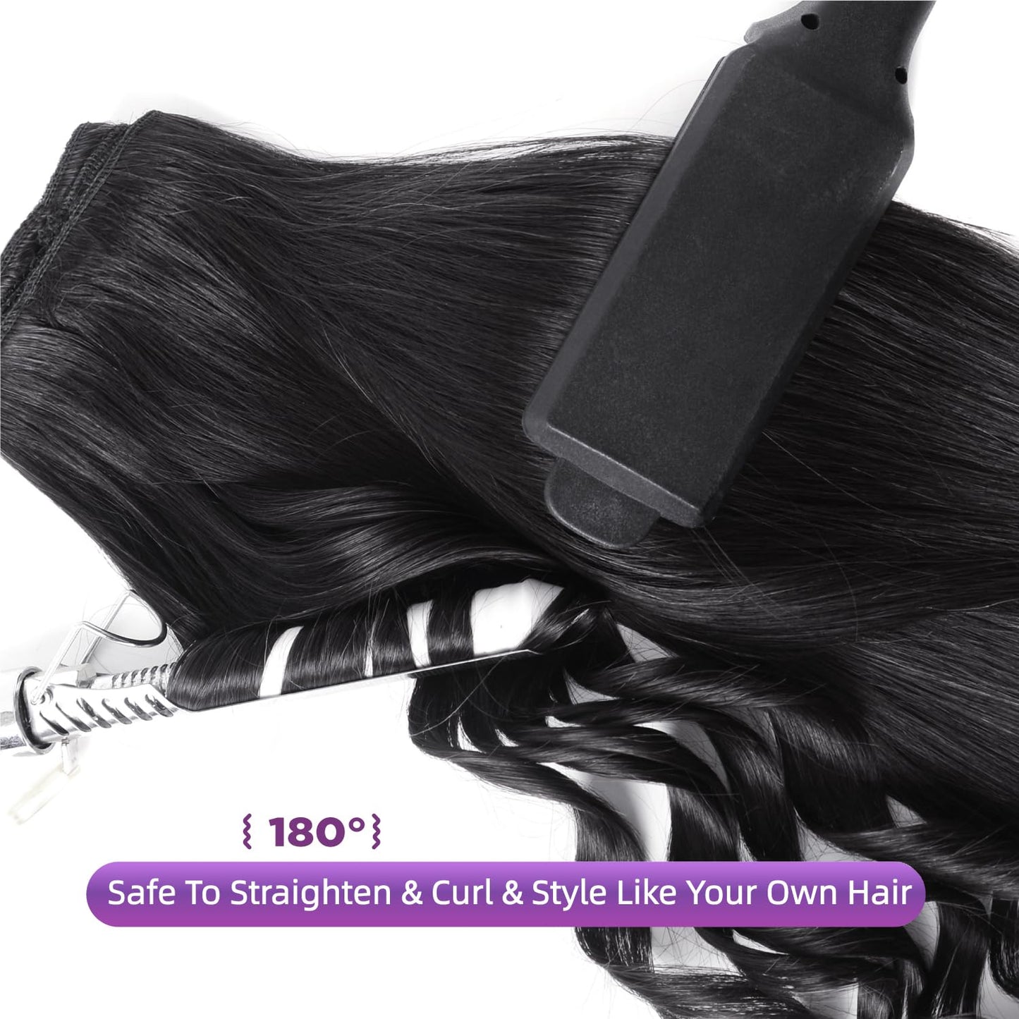 Real Human Hair Extensions - 100% Brazilian Remy Clip-In 20 Inch, Natural Black, 8pcs Set with Double Weft