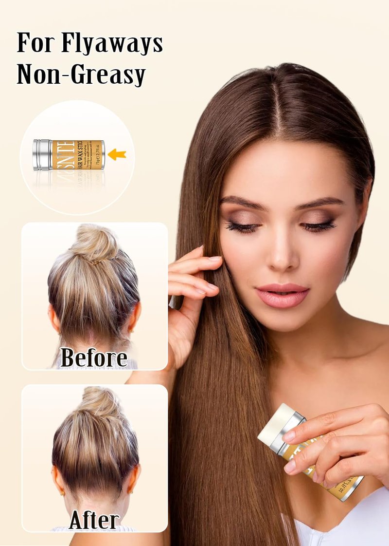 Slick Back Hair Brush & Hair Wax Stick Set | Frizz Control & Flyaway Smoothing for Sleek Styles