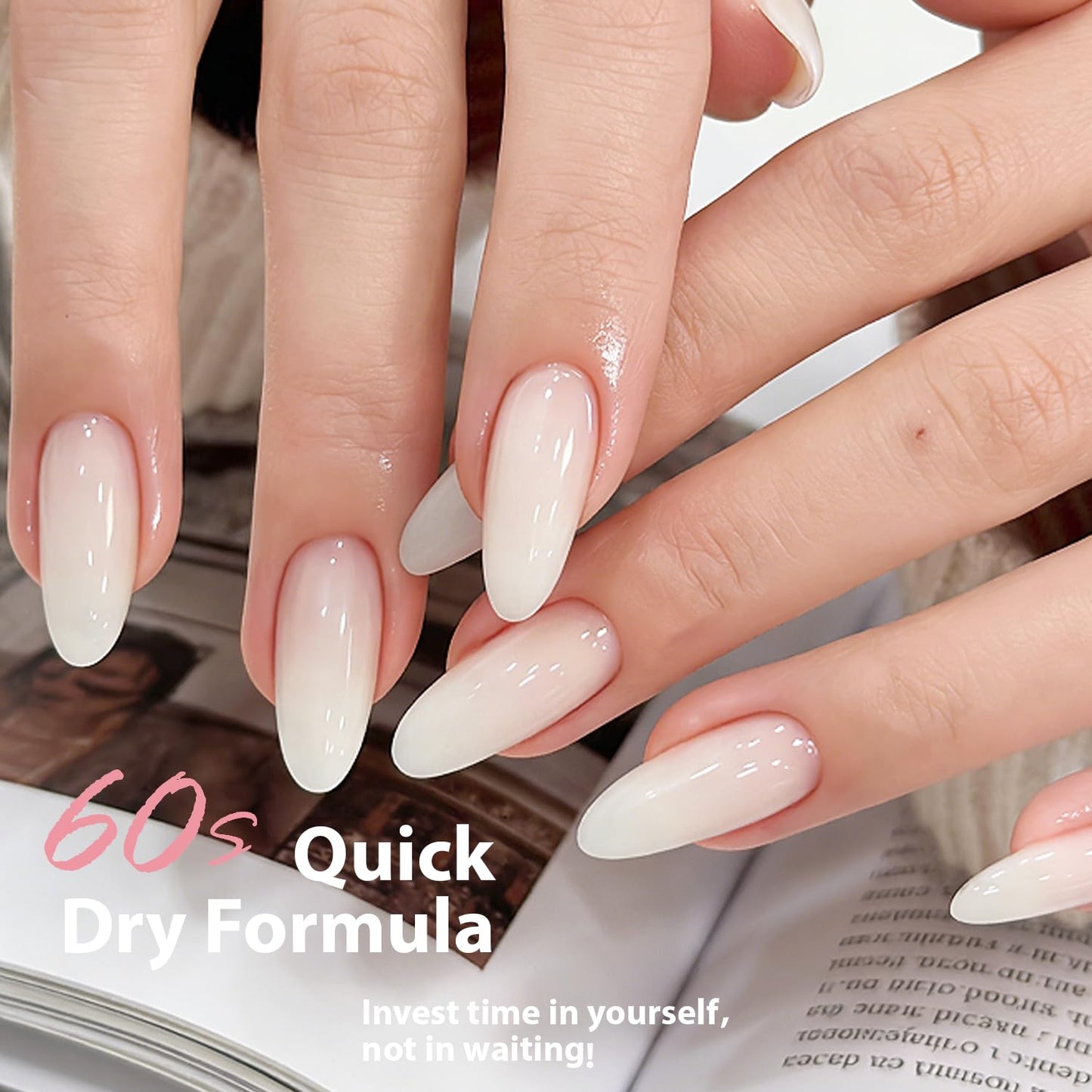AZUREBEAUTY Milky White Translucent Nail Polish – Quick Dry, Long-Lasting, Natural Jelly Glossy Finish for DIY Manicure & Nail Art, Salon Quality for Women