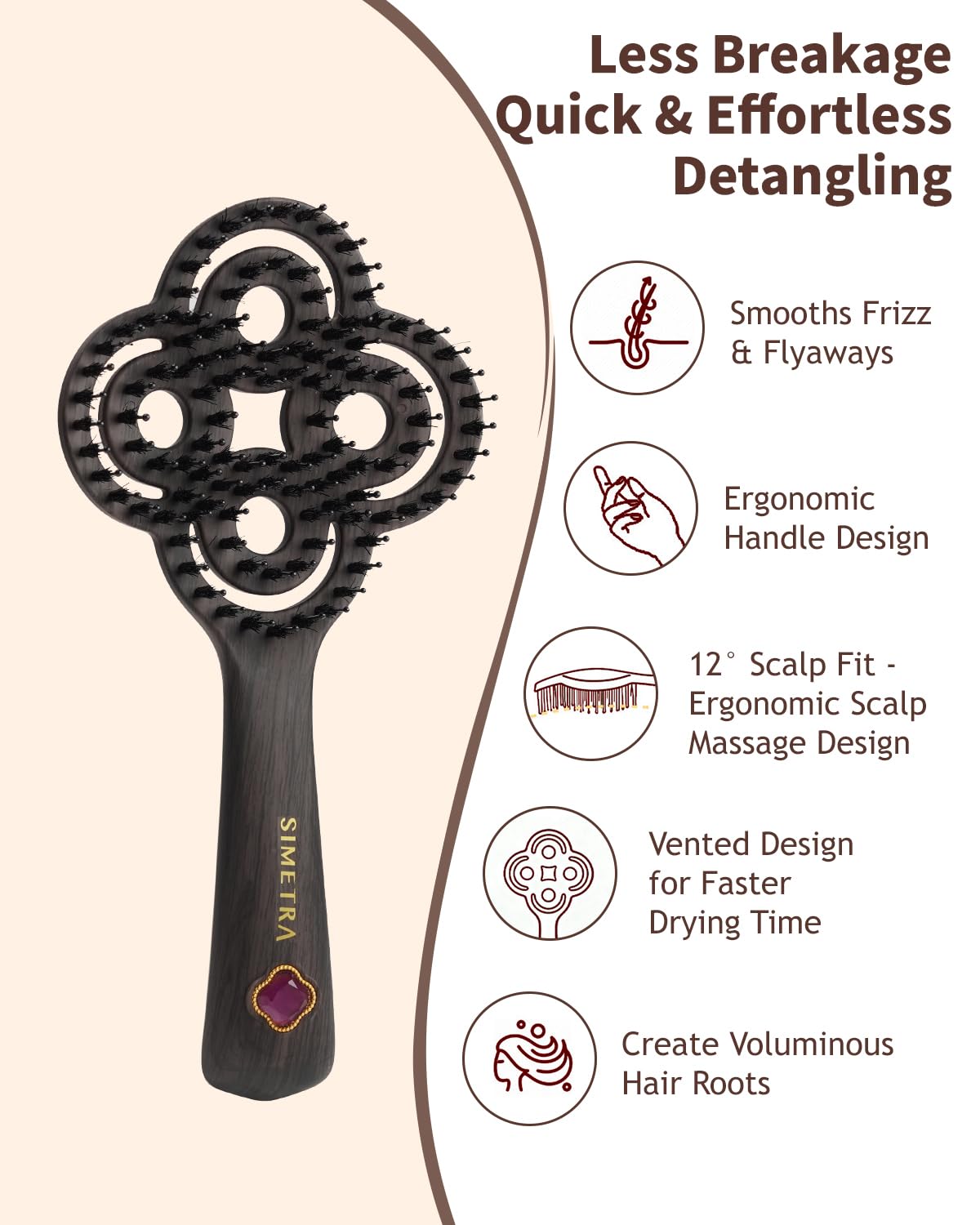 Detangling Brush, Boar Bristle Hair Brush for Thick Curly Thin Long Short Wet or Dry Hair Flexible Bristles Effectively Prevent Tangles, Natural Crystal Inlay Hair Brush for Men Women Kids