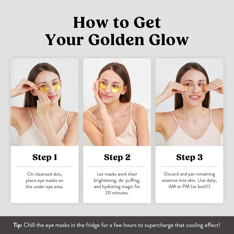 Golden Glow Under Eye Patches - Hydrating Soft Gel Masks for Puffiness, Dark Circles & Fine Lines | 100 Pairs