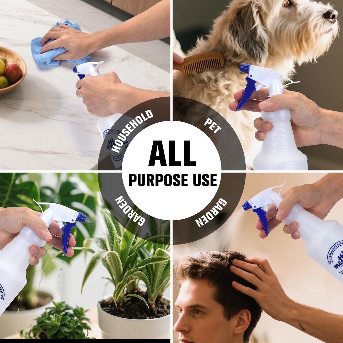 Matthew Cleaning 24 oz Empty Spray Bottles for Cleaning Solutions, All-Purpose HDPE Plastic Spray Bottle for Plants, Detailing, Pet, Hair, Adjustable Nozzle and Measurement, 2 Pack