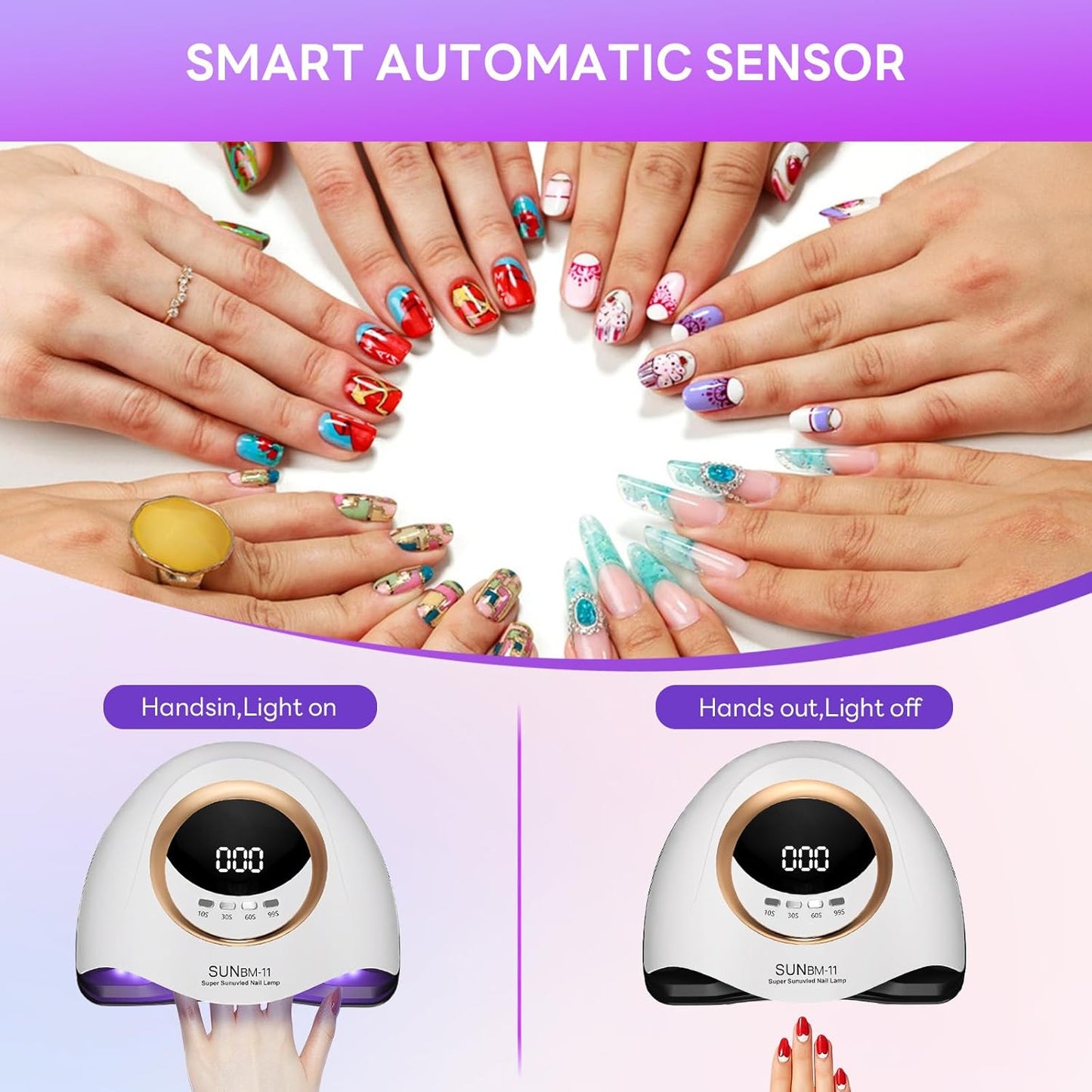 Professional 180W UV LED Nail Lamp - Fast Gel Nail Dryer with 4 Timer Settings & LCD Display