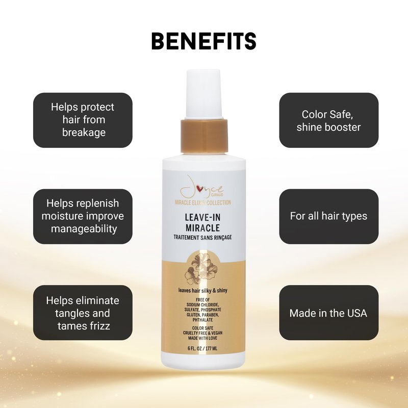 Joyce Giraud Leave-In Miracle Treatment with Pure4 Oils, 6 Oz, Protects from Breakage, Tames Frizz, Adds Shine, Weightless Formula
