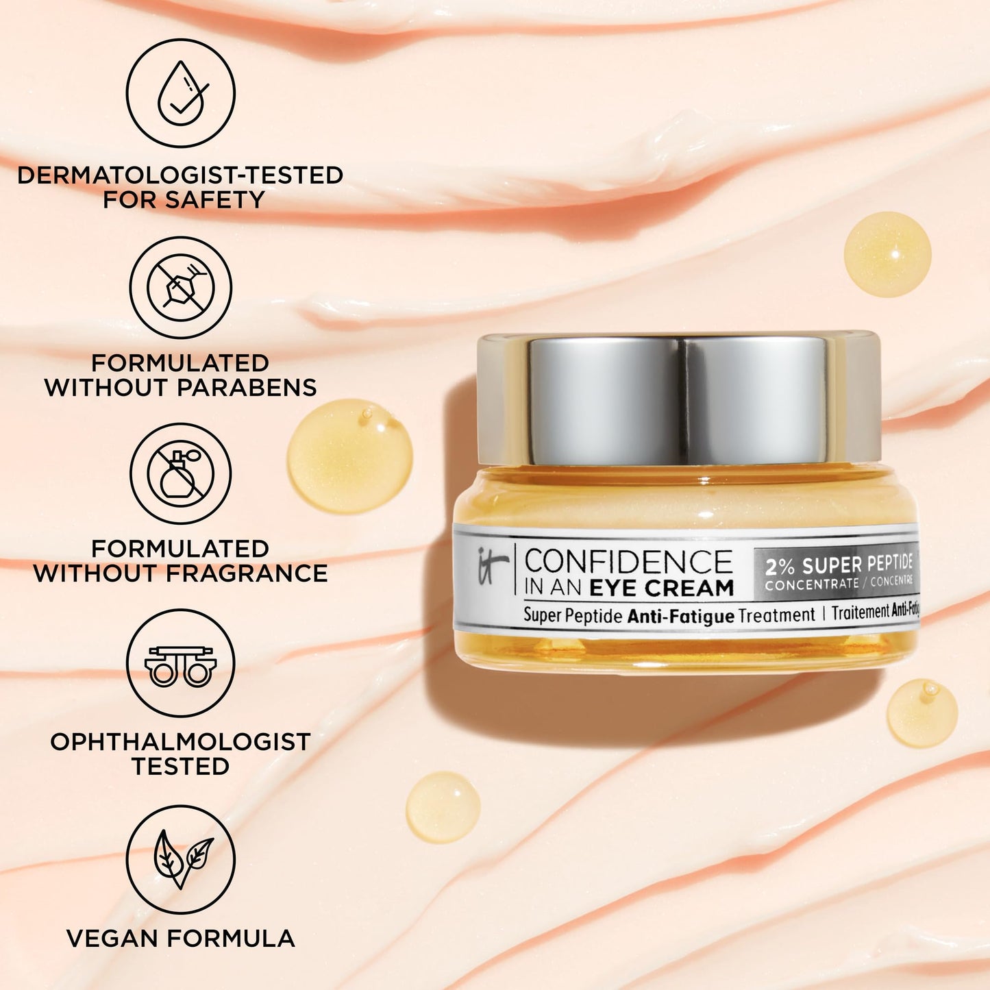 IT Cosmetics Confidence in an Eye Cream - Anti Aging Peptide Eye Cream for Dark Circles & Wrinkles, Lightweight 48HR Hydration, 2% Super Peptide Concentrate, Smooth & Brighten Undereye - 0.5 fl oz