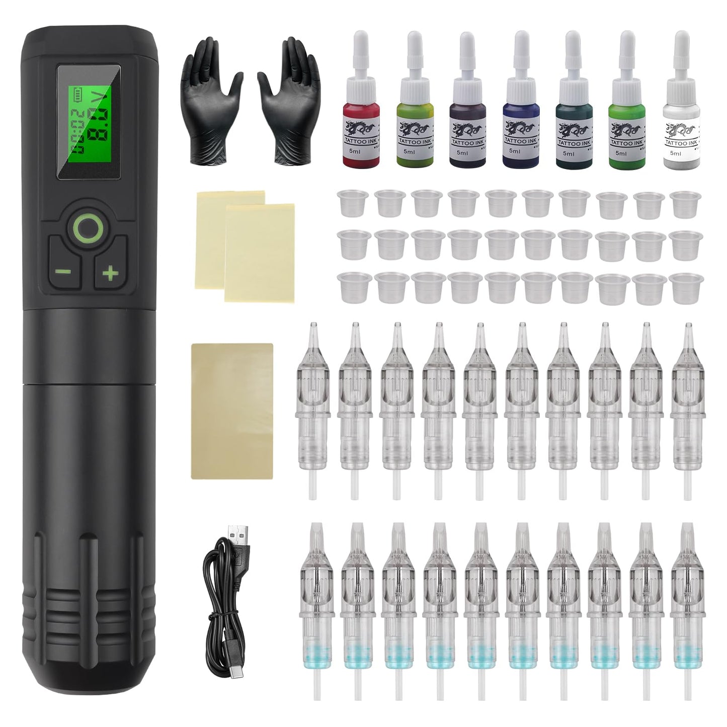 Wireless Tattoo Gun Kit for Beginners: GEEKERA Cordless Tattoo Machine Kit Complete with Tattoo Supplies Ink for Artists Professionals Home Studio