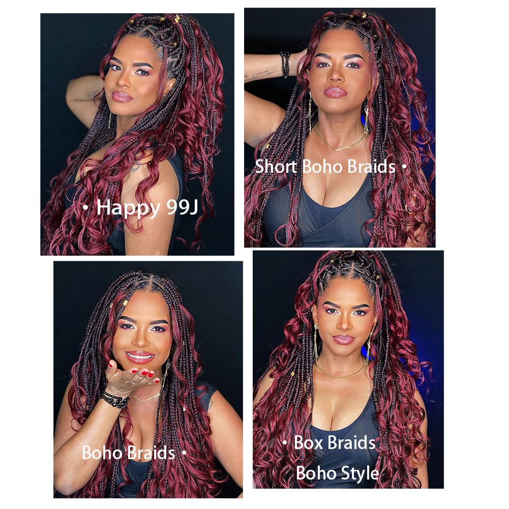 Burgundy Human Braiding Hair - 18 Inch Deep Water Wave | 100g Bulk Curly Extensions for Boho Braids