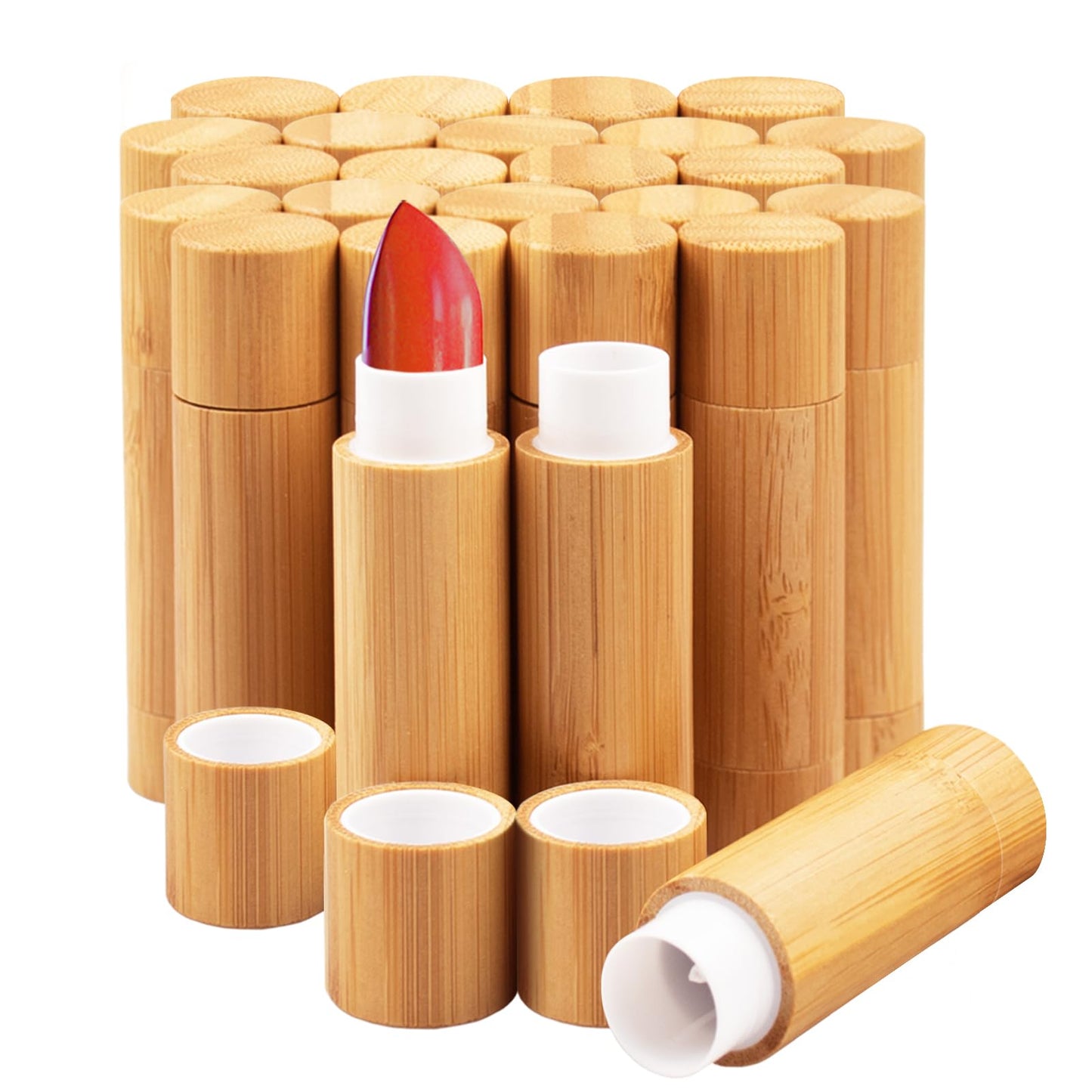 24Pcs Bamboo Empty Lipstick Tubes, AUHOKY 5.5g Refillable DIY Lip Balm Tube Containers with Clear PP Plastic Inner, Cosmetic Lipstick Lip Gloss Deodorant Case Holder For Women Girls Makeup