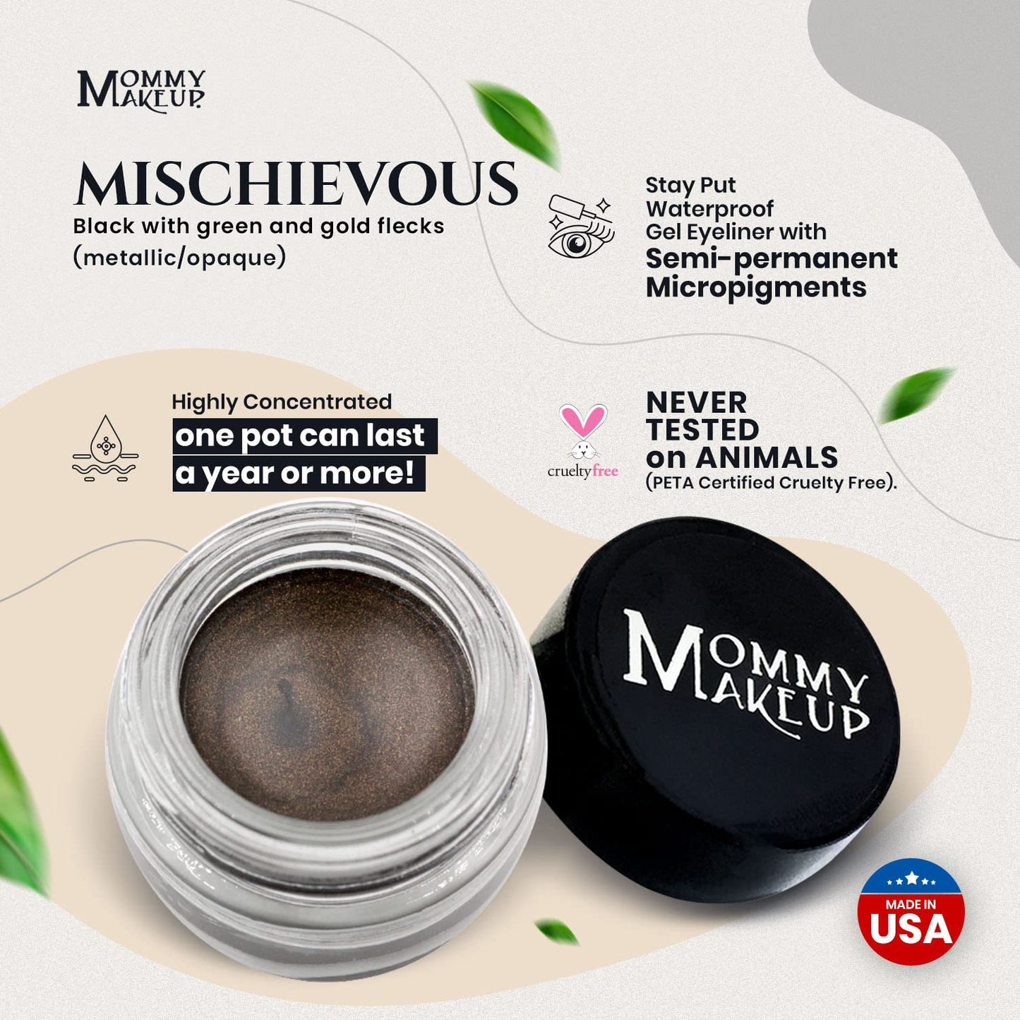 Mommy Makeup [Bundle - Save 20%] Waterproof Stay Put Gel Eyeliner in Mischievous + Pointed Eyeliner Brush