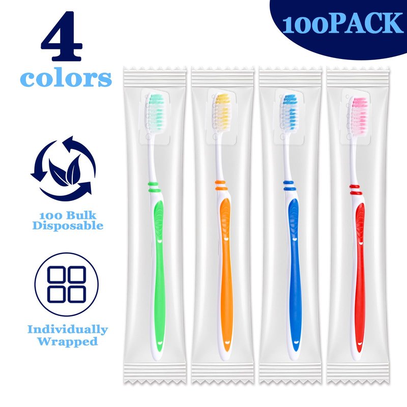 100 Pack Bulk Toothbrush Package with Covers Premium Quality Individually Wrapped Tooth Brushes, Soft Bristle Toothbrushes for Adults & kids, Hygienic Cap for Donations, Travel, Hotels, Homeless