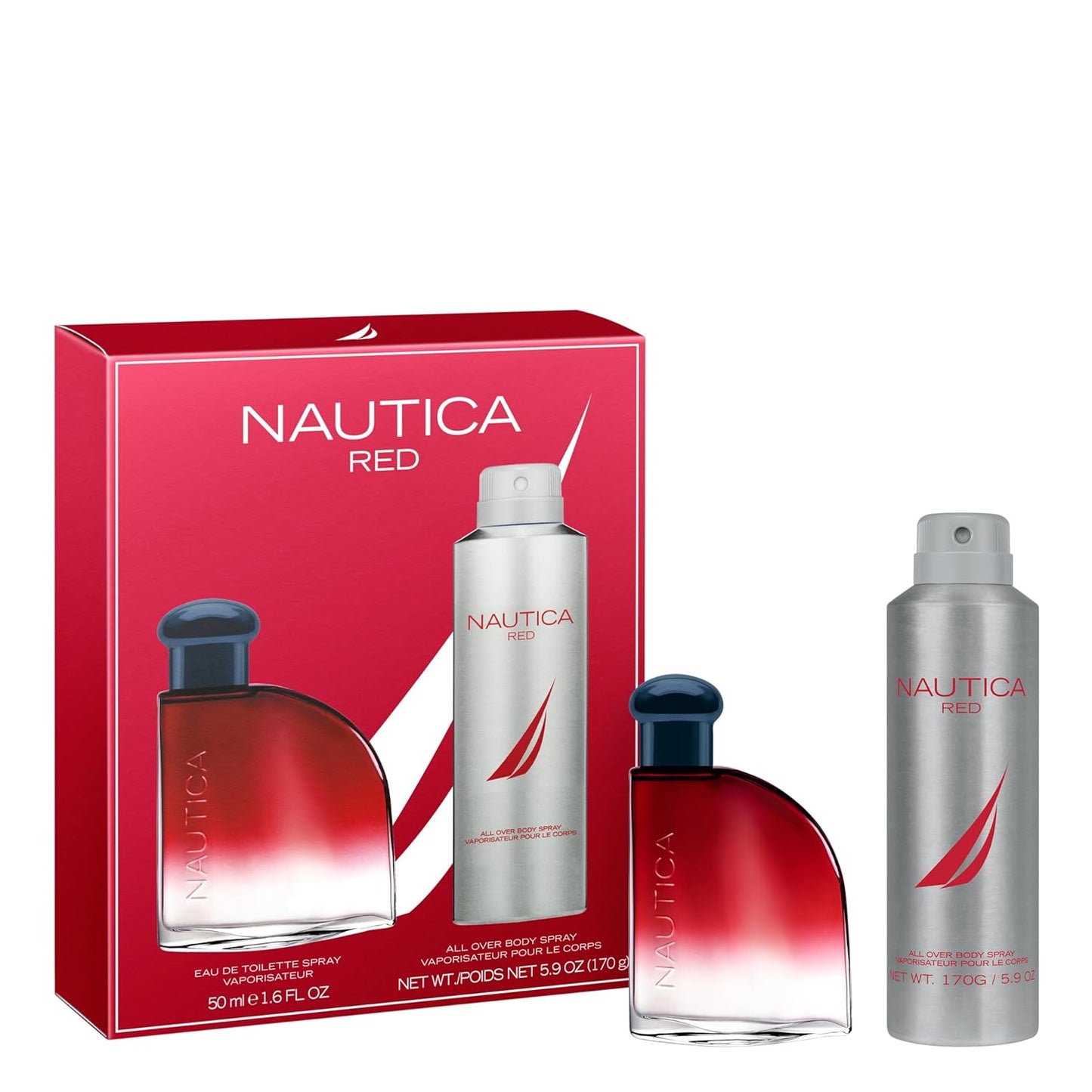Nautica Men's Fragrance Set - Red EDT 1.6 fl oz & Body Spray 5.9 oz | Aromatic Fougere with Black Pepper, Lavender & Rosemary