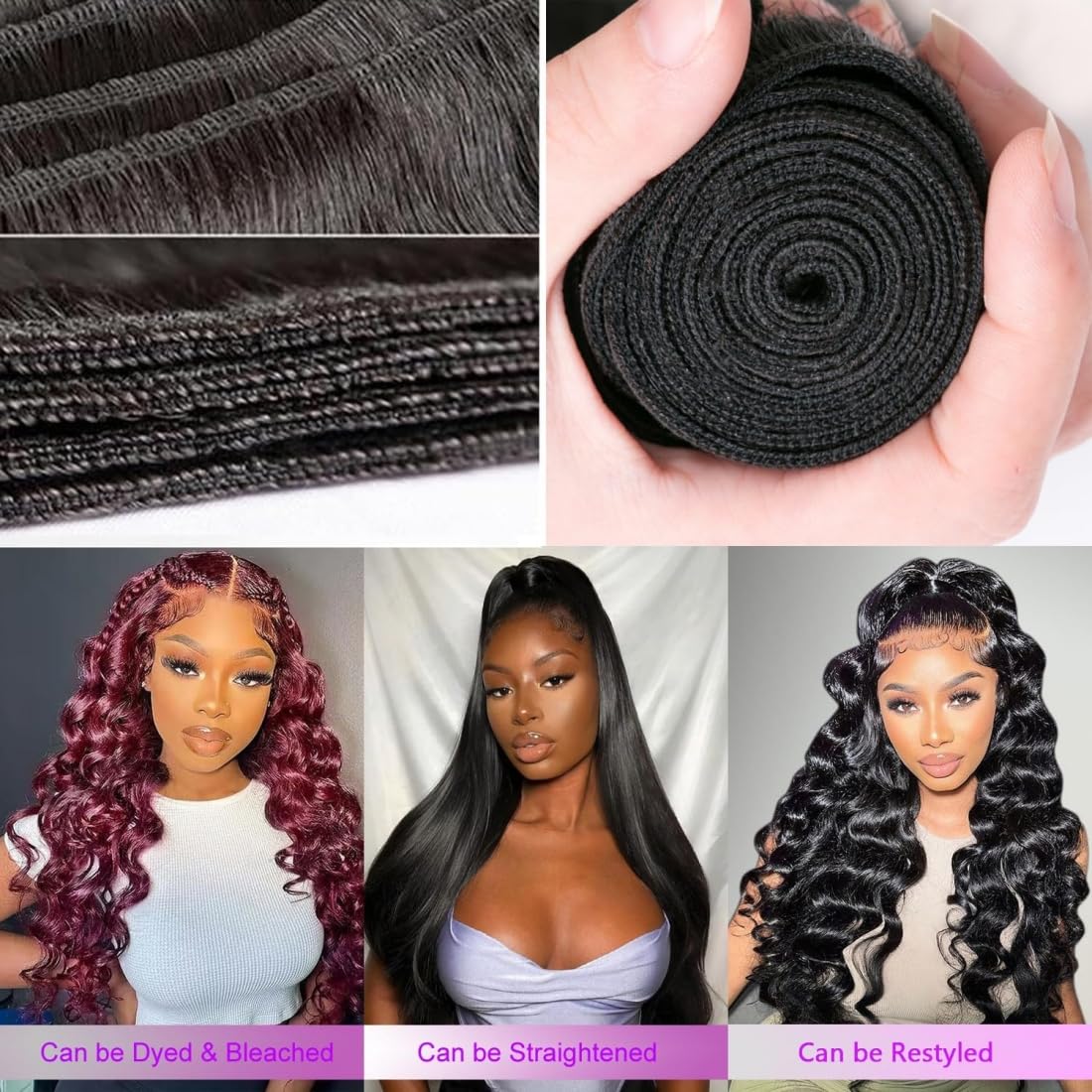 Angie Queen Brazilian Virgin Human Hair Loose Deep Wave Bundles 24 Inch 100% Unprocessed Hair Loose Deep Bundles Wet and Wavy Bundles Human Hair Extension Remy Hair Weave Natural Black for Women