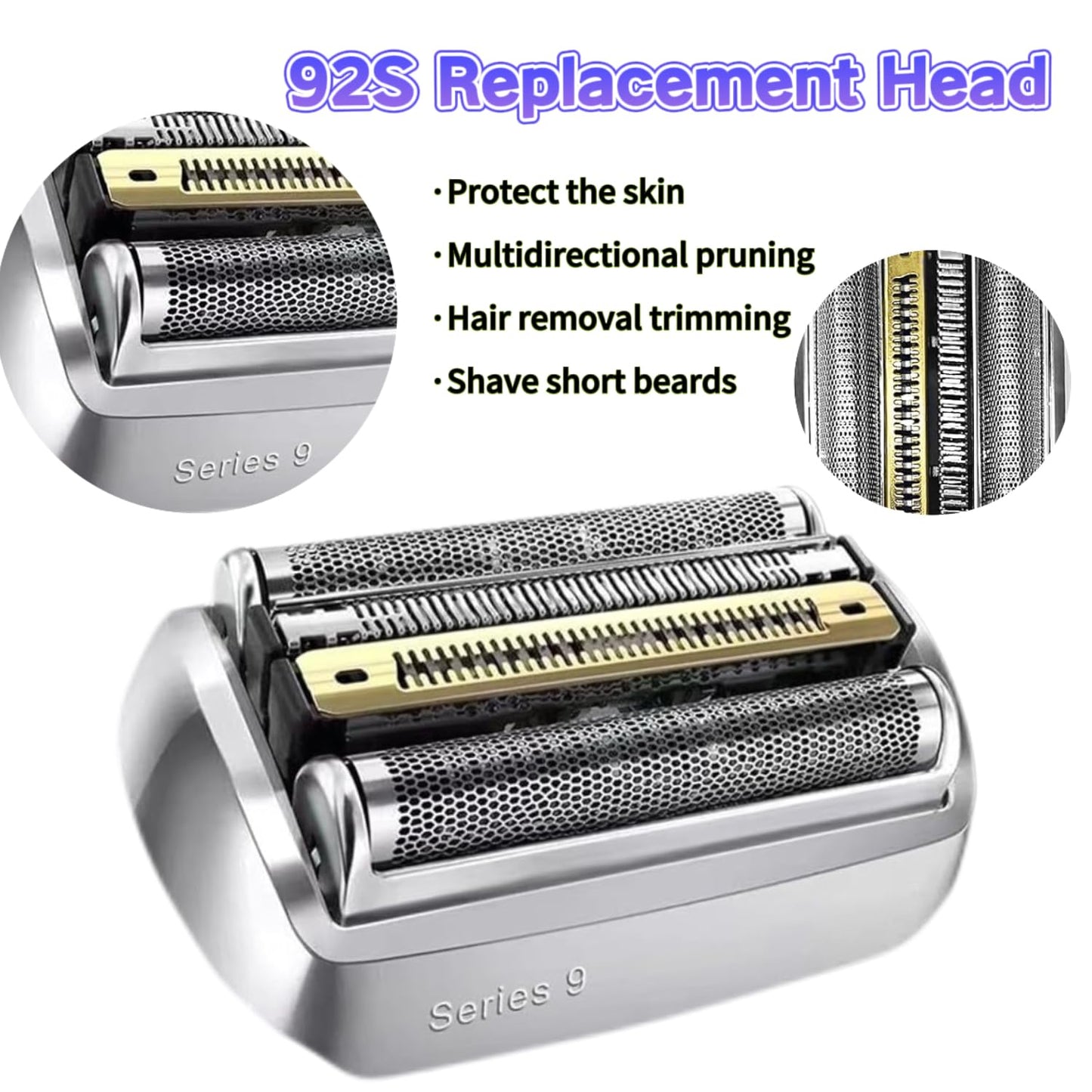 Series 9 92S Replacement Head Electric Shaver blade Compatible with Braun Series 9 Shavers 290cc, 9291cc, 9370cc, 9293s, 9385cc, 9390cc, 9330s, 9296cc Shaver(1 pack Silver)