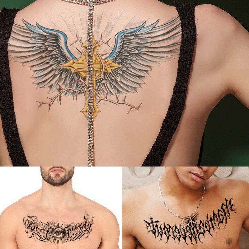 GLARYYEARS Words Temporary Tattoo for Adults, 6-Pack Large Realistic Back Chest Tattoos Stickers, Long-lasting Wings Quotes Inspirational Words Fake Tattoos, Makeup for Men Women Body Tramp Stamp
