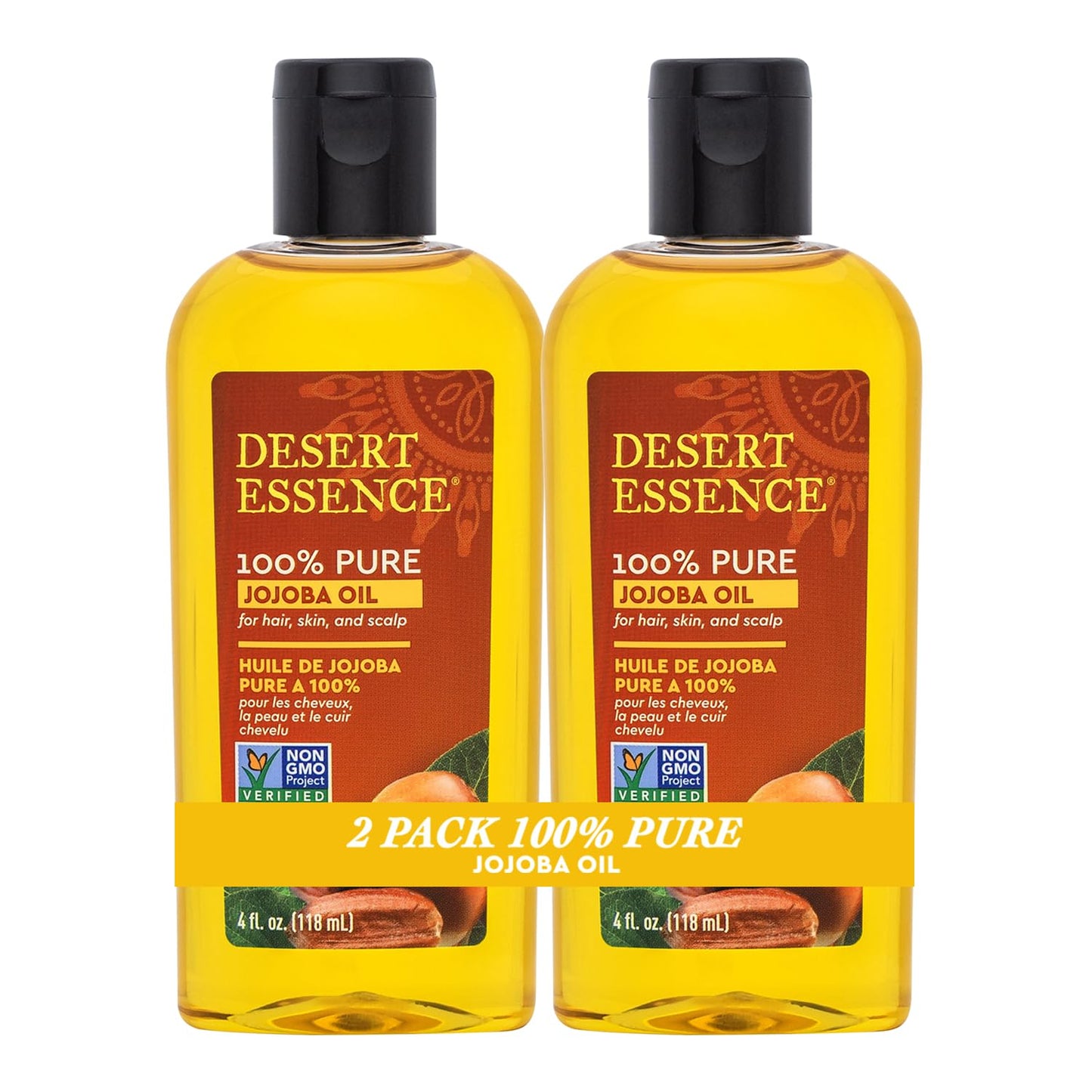 Jojoba Oil - 100% Pure Haircare & Skincare Essential - 4 Fl Oz | Pack of 2 - No Oily Residue, All Skin Types