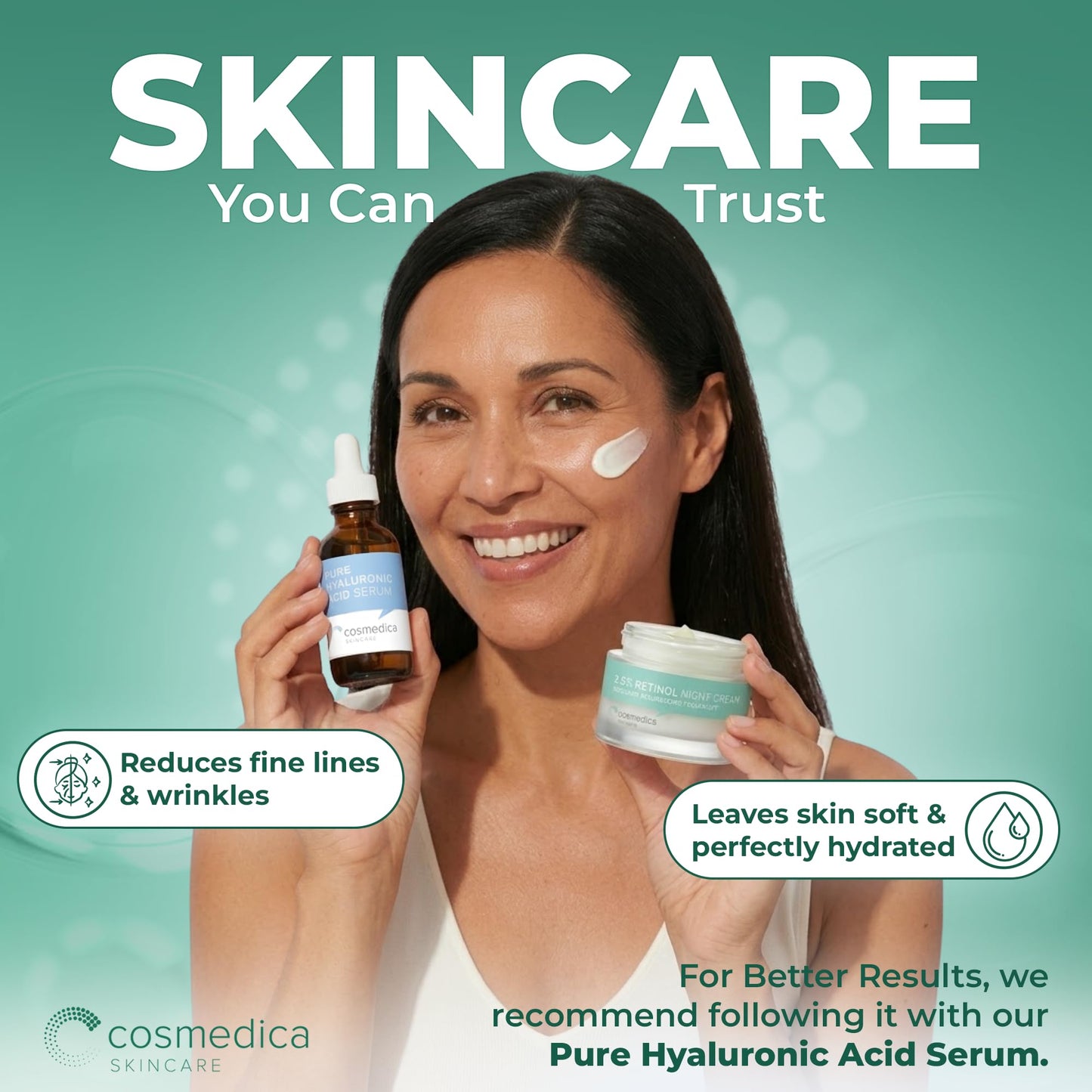 Cosmedica Skincare Retinol Night Cream – Anti Aging Face Moisturizer with Retinol (Vitamin A) & Hyaluronic Acid – Wrinkle Repair Cream for Acne, Fine Lines & Dark Spots – Night Cream for Face, 1.7 oz