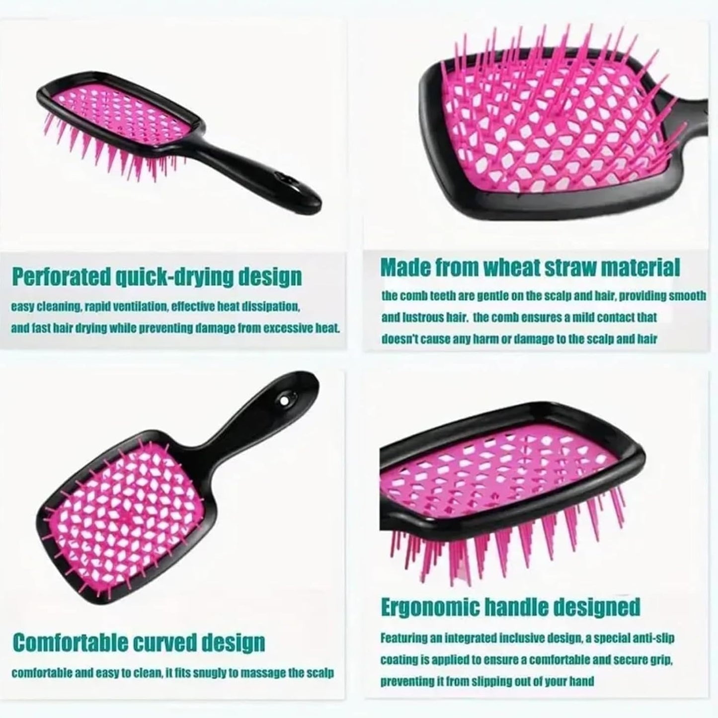 Detangling Hair Brush Set - 2PCS Curly Hair Detangler with Scalp Massage | Black & Pink