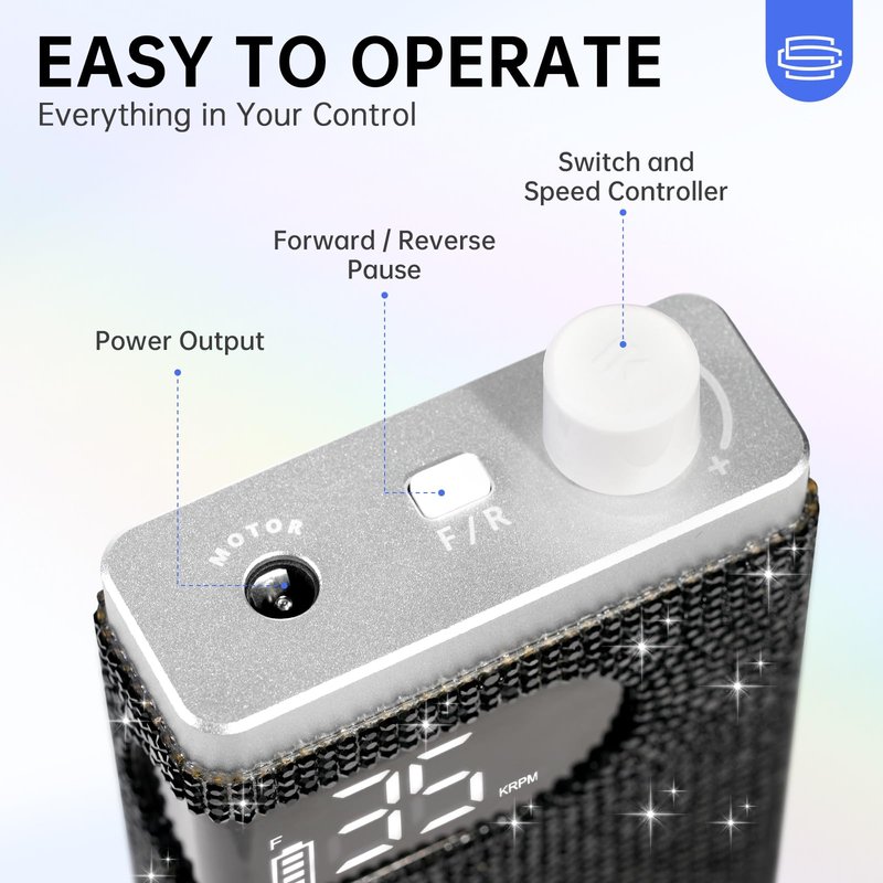 CHRISTINE SHELLY Rechargeable 35000RPM Nail Drill Sparkling Portable Professional Electric Nail File for Acrylic/Gel Nails Professional Nail Tools for Manicure Pedicure, Black Diamond