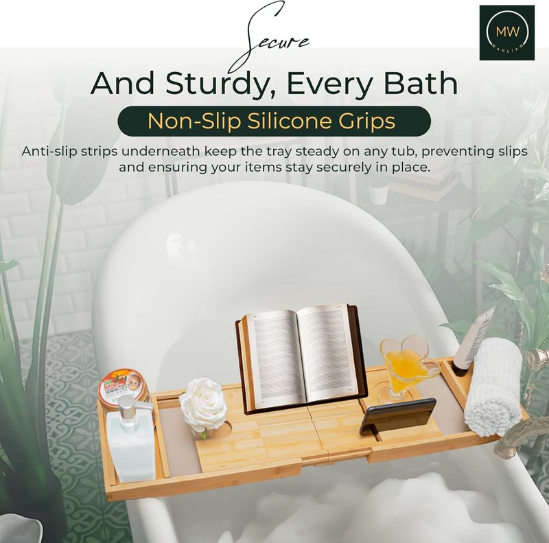 Luxury Bamboo Bathtub Tray - Foldable Spa Caddy with Wine Glass & Tablet Holder | Adjustable, Waterproof, Perfect Gift for Couples