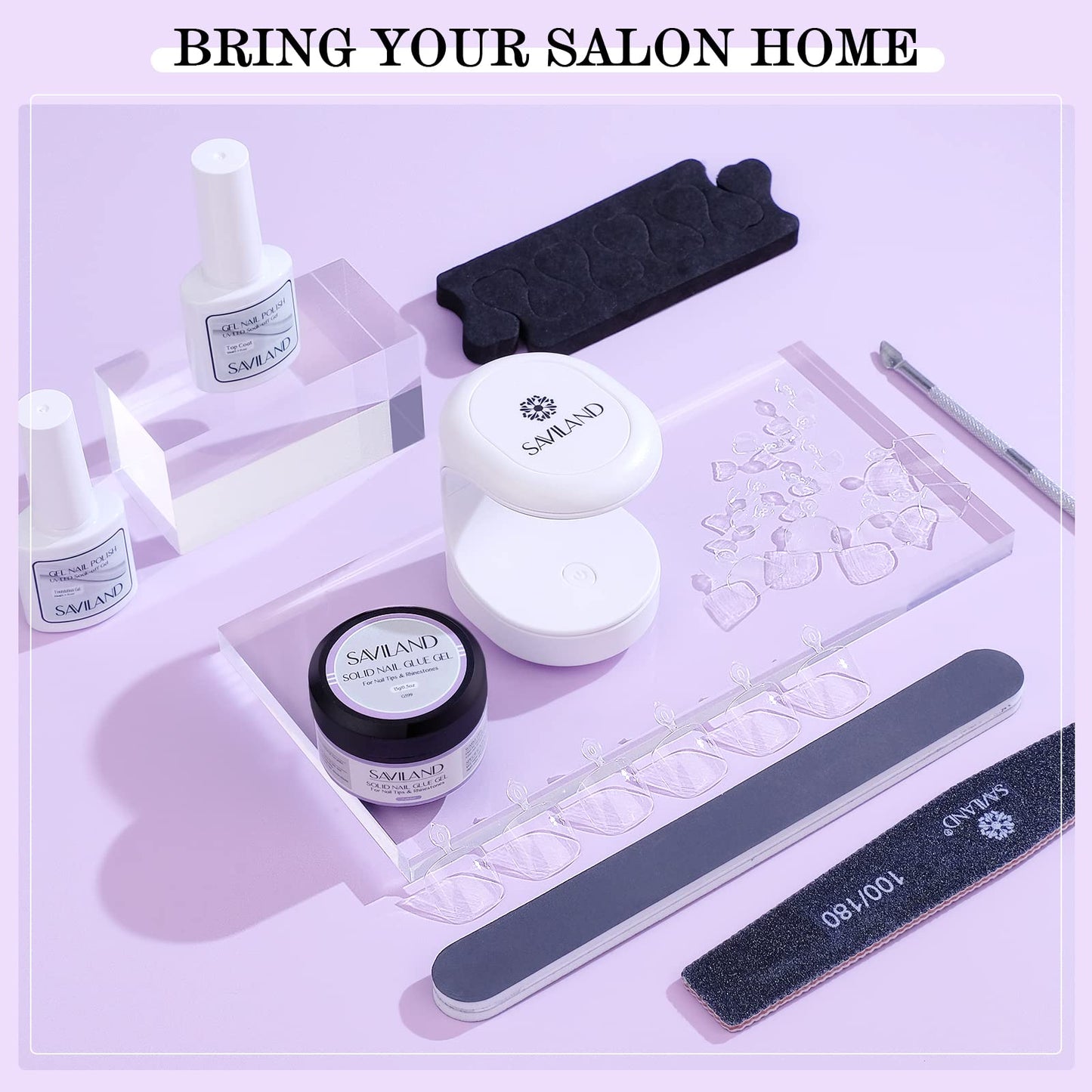 SAVILAND Toenail Tips and Solid Glue Gel: 500 PCS Clear Press on Toe Tips with Nail Glue Gel Base & Top Coat U V Light Pedicure Kit for Salon Home DIY Gift For Women