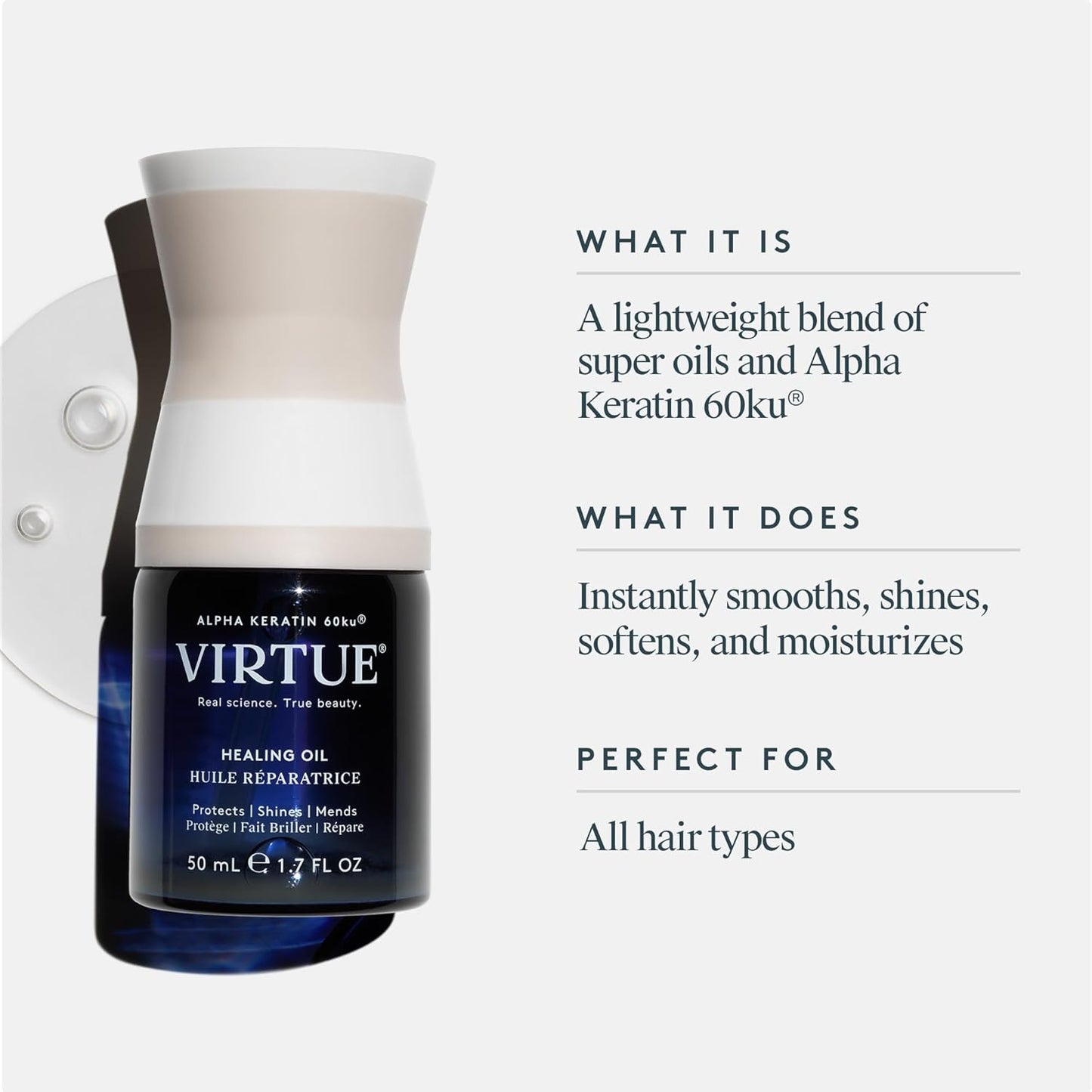 VIRTUE Healing Oil - Nourishing Hair Treatment | 1.7 Fl Oz for Smooth, Healthy Hair