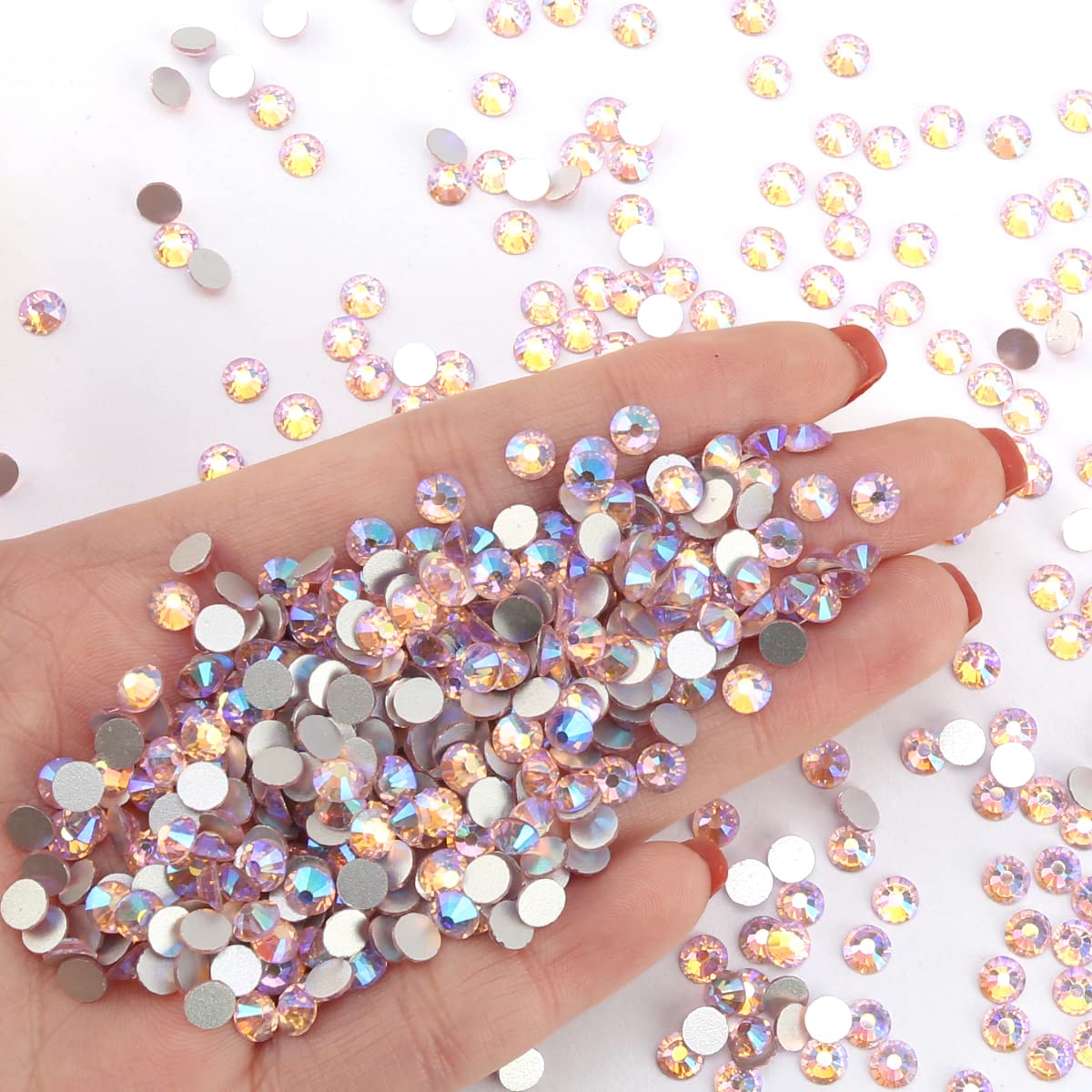 Novani Pink AB Rhinestones Glass Rhinestone for Crafts Flatback Crystals Gems and Rhinestones for Nails Art Makeup Face Clothes Shoes Decoration DIY(SS20, 1440pcs, Pink AB)