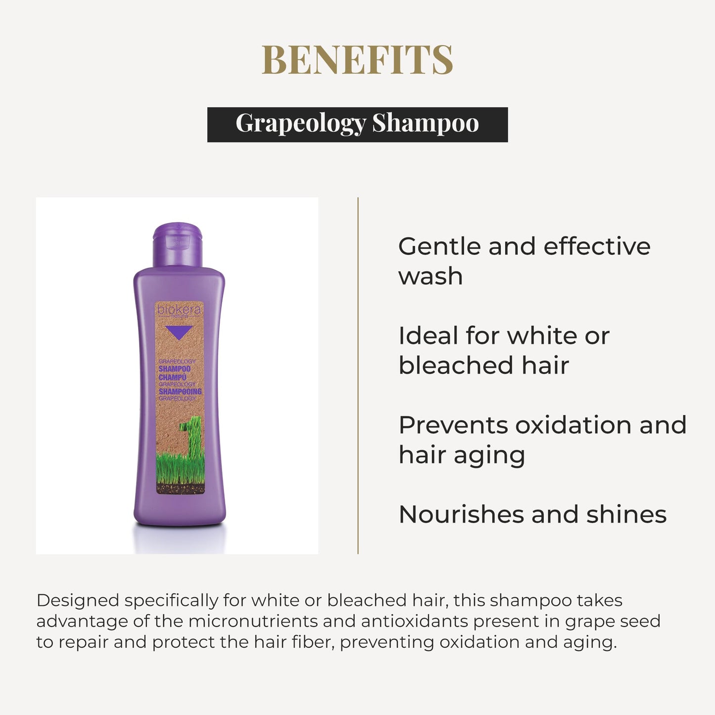 SALERM - Shampoo for White or Bleached Hair - Grapeology Biokera Natura Shampoo - 300 ml - With Grape Seed Oil - Nourishes and Hydrates Hair - Gentle Cleanse - Prevents Color Oxidation
