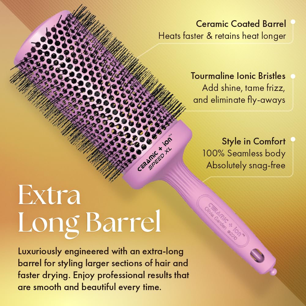 Olivia Garden Ceramic + Ion Speed XL - Extra-Long Round Thermal Hair Brush - Not Electrical - Professional Blowout Brush for Normal to Thick Hair - 4 1/4" - Diameter Barrel - 715-CIXL65BL