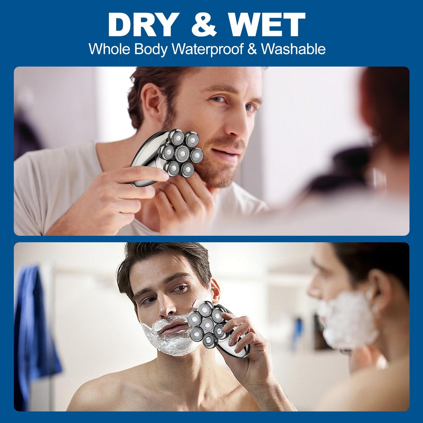 GOAKICHGO Head Shavers for Men, Electric Head Shaver Grooming for Men, 7D Floating Wet & Dry Electric Razor for Bald Heads, Shaving Grooming Set with LED Smart Display, Suitable for Hair/Face/Beard