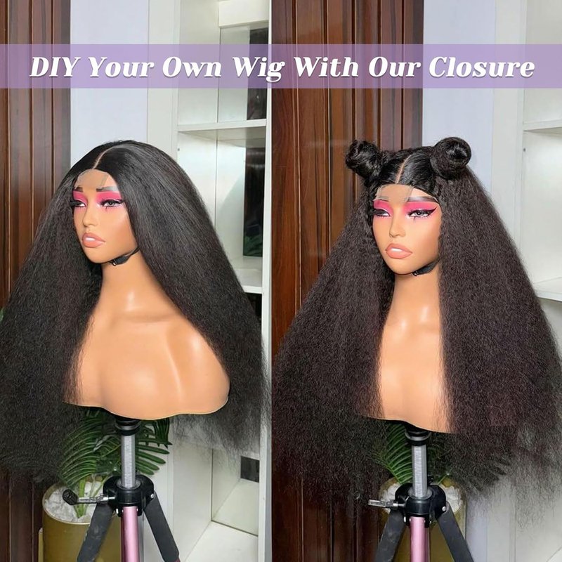 Kinky Straight Lace Closure - 2x6 HD Transparent Human Hair | Natural Black, 14 Inch Long Parting