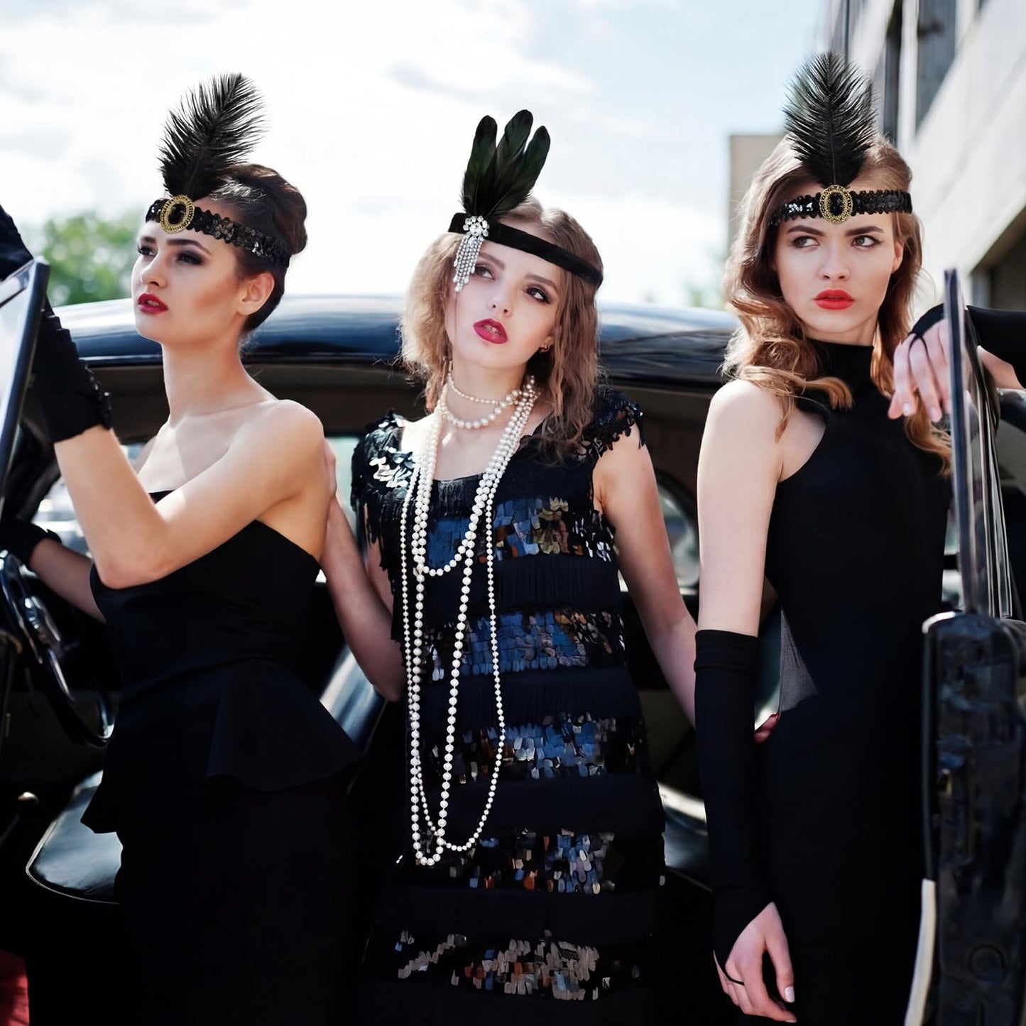 Ceenna 24 Pieces 1920s Flapper Headband Black Feather Headband Costume Flapper Headpiece 20s Rhinestone Hair Accessory for Women