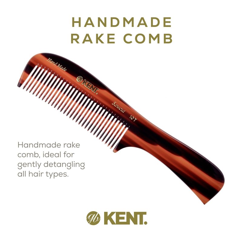 Kent 10T Tortoise Large Detangler Comb, Handmade Wide Tooth Comb for Curly and Thick Hair, Detangling Combs For Wet and Dry Hair, Saw-Cut and Hand Polished Handmade in England