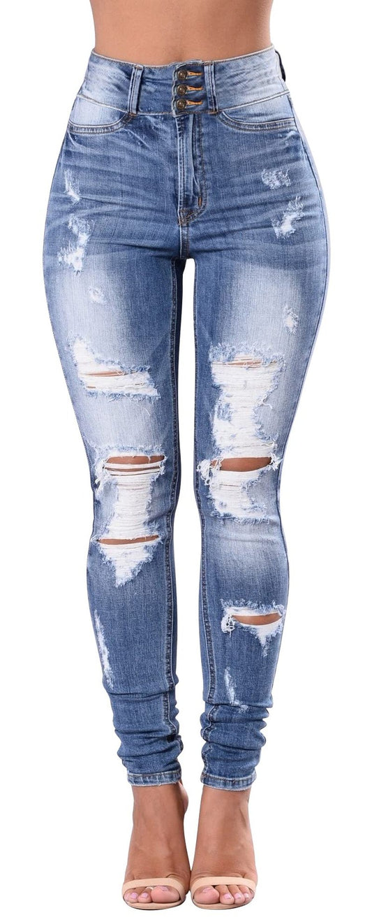 Women's High Waisted Ripped Skinny Jeans Butt Lift Stretchy Jeans Distressed Juniors Denim Pants (Light Blue, US 14)