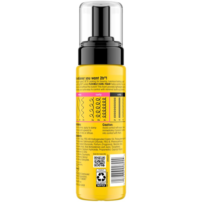 Got2B Curled Flexible Curl Foam, 6.7 Fl Oz, Hair Mousse for Frizz Control and Heat Protection, Lightweight Hold, No-Crunch Definition for Wavy & Curly Hair Styling, Aloe Vera & Vitamin E Infused