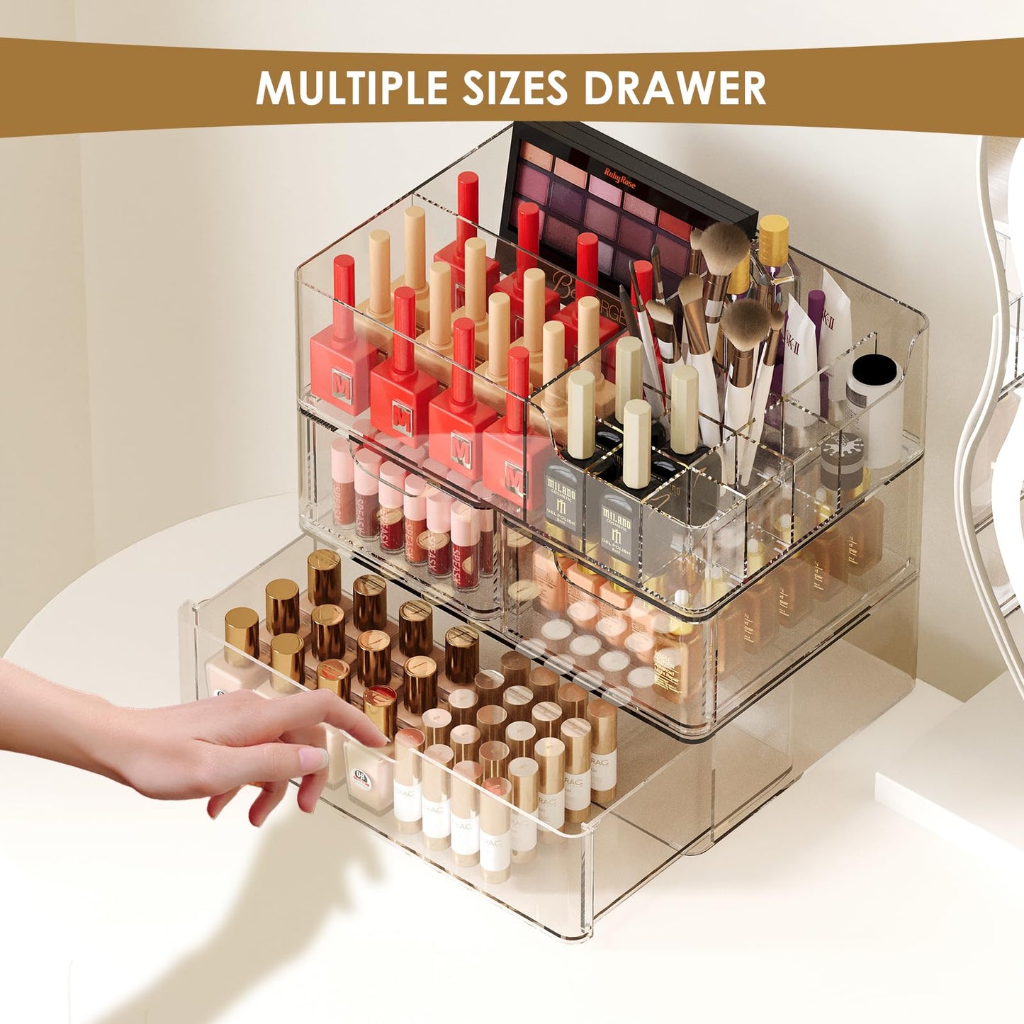 WRONWA 3 Tier Clear Makeup Organizer Countertop, Acrylic Makeup Organizers, Makeup Storage Organizer for Vanity Bathroom, Holders for Lipstick Brush Skincare