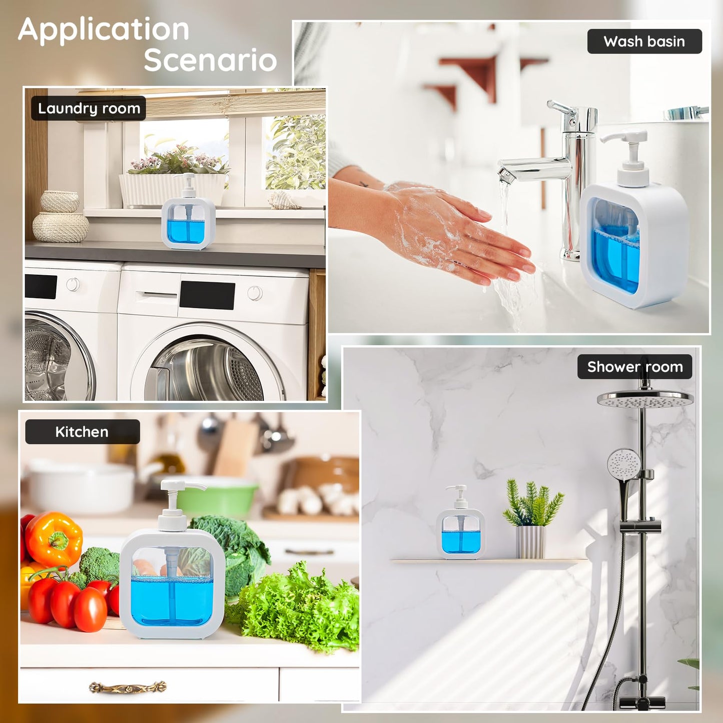 Segbeauty 16.9oz Refillable Bathroom Hand Soap Dispenser, Pack 4 Empty Kitchen Soap Dispenser Pump 500ml Liquid Soap Dispensers for Bathroom, White Plastic Handwash bottle for Kitchen Sink with Labels