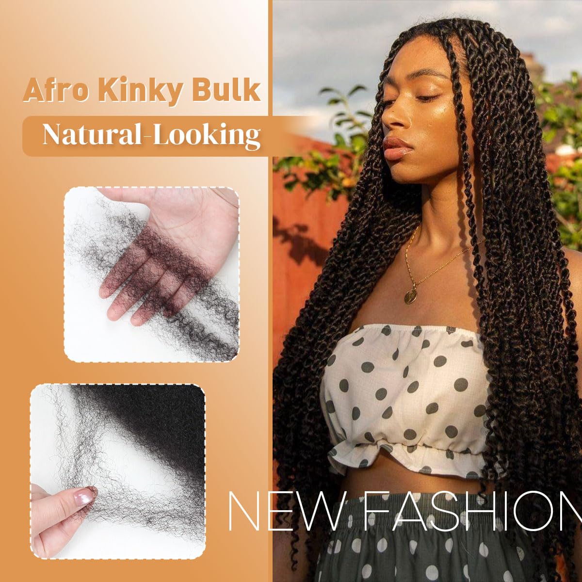16 Inch Afro Kinkys Bulk Human Hair For Twist,100% Human Hair 4C Kinky-Curly for Dreadlocks, Loc Repair, Braiding Hair(Natural Black, 50 Gram)