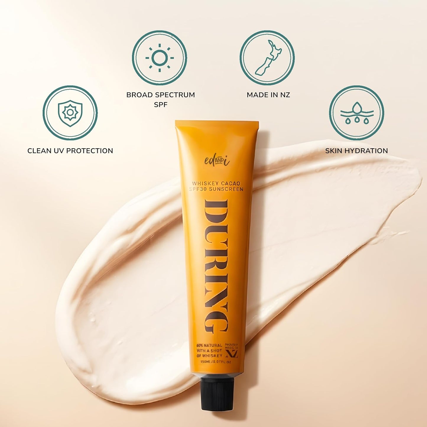 ed&i Sunscreen Lotion SPF 30 - Broad Spectrum UVA/UVB Protection, Moisturizing & Lightweight | Whiskey Cacao Scent - 5.07 oz