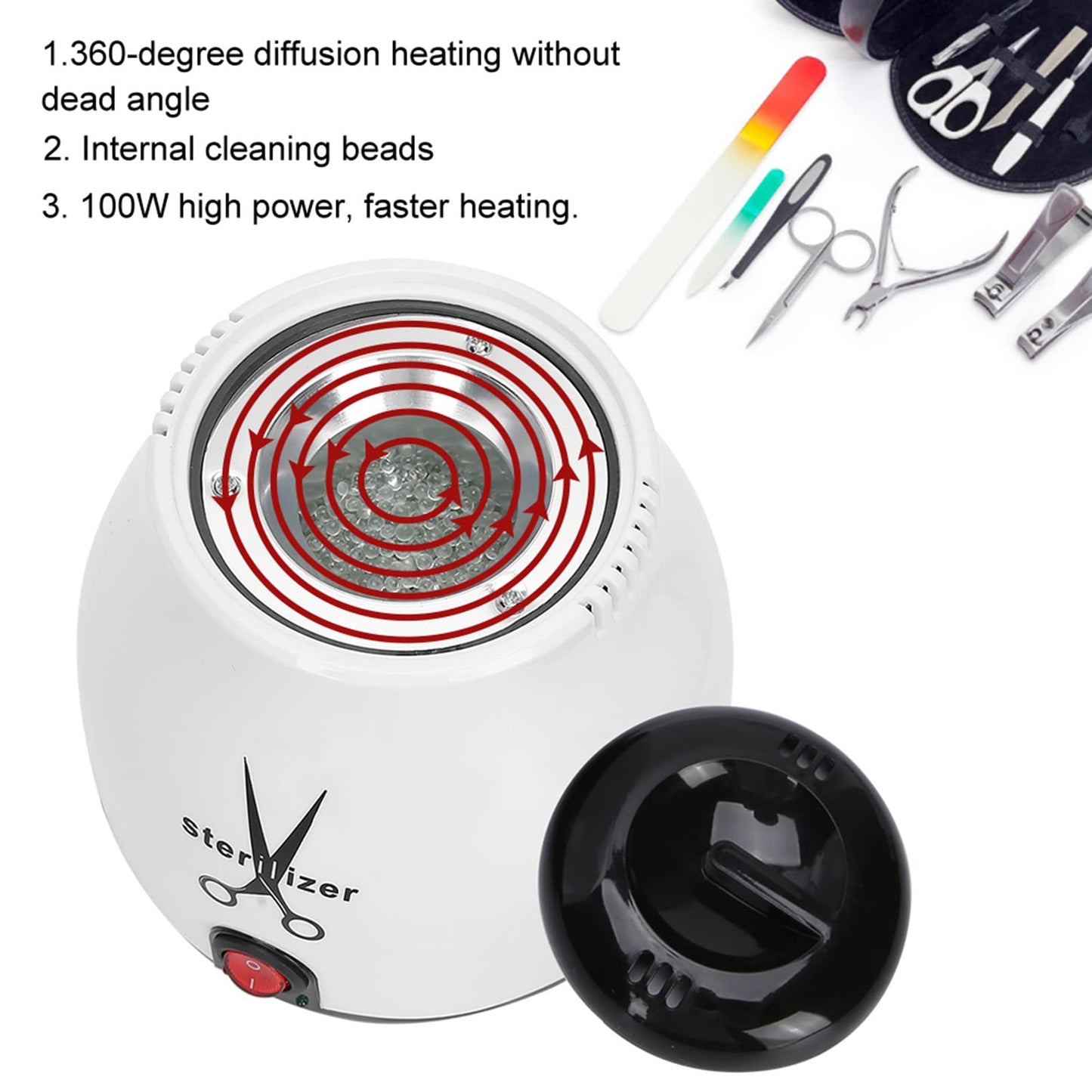 Instrument Sterilizer, Metal Tools Hot Air Sterilizer With Quartz Sand, Sterilizer Container Disinfector for Scissor Tweezers Nail Art Tools